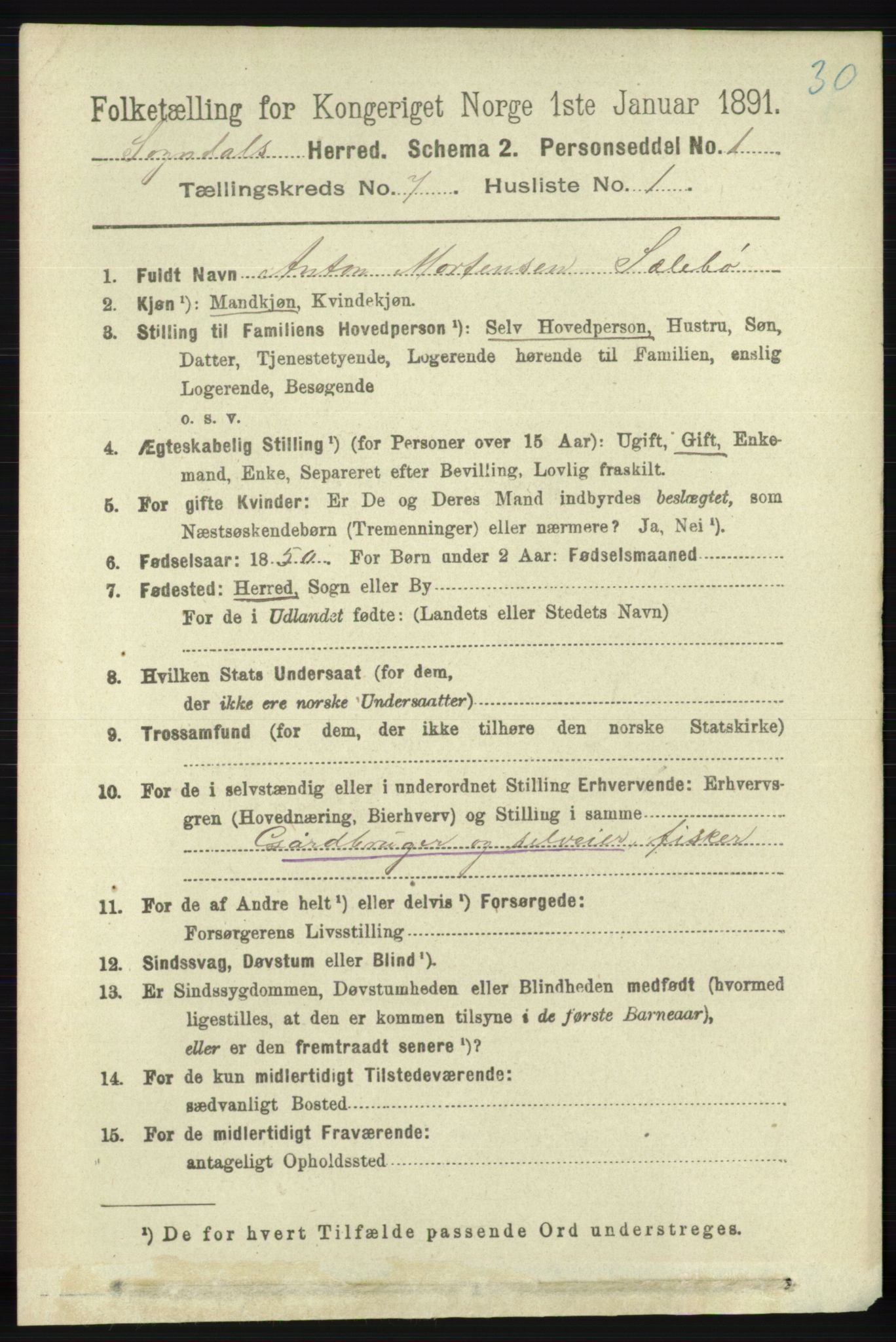 RA, 1891 census for 1111 Sokndal, 1891, p. 2104