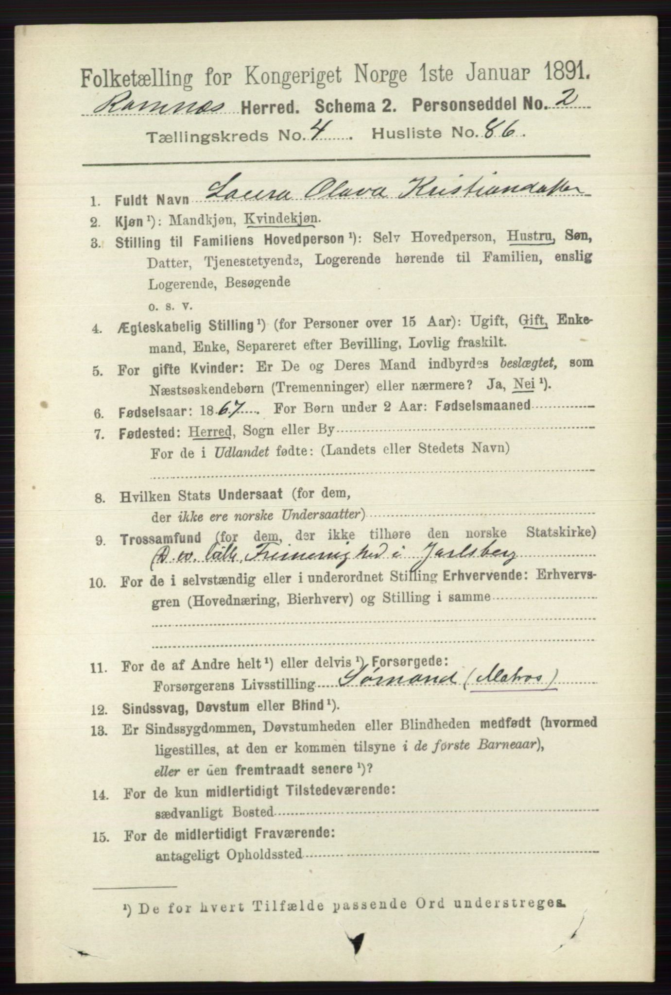 RA, 1891 census for 0718 Ramnes, 1891, p. 2419