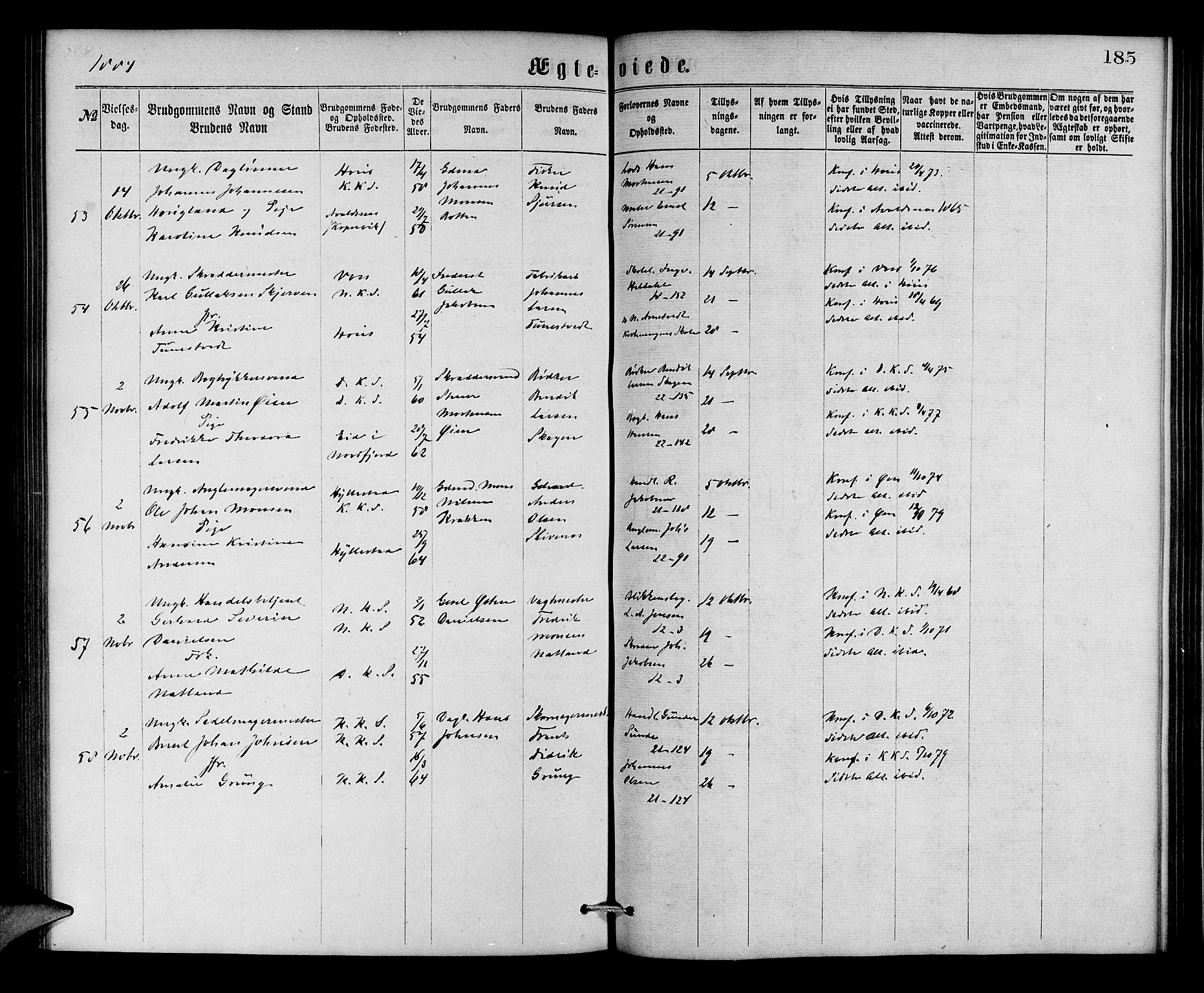 Korskirken sokneprestembete, AV/SAB-A-76101/H/Hab: Parish register (copy) no. D 2, 1867-1886, p. 185