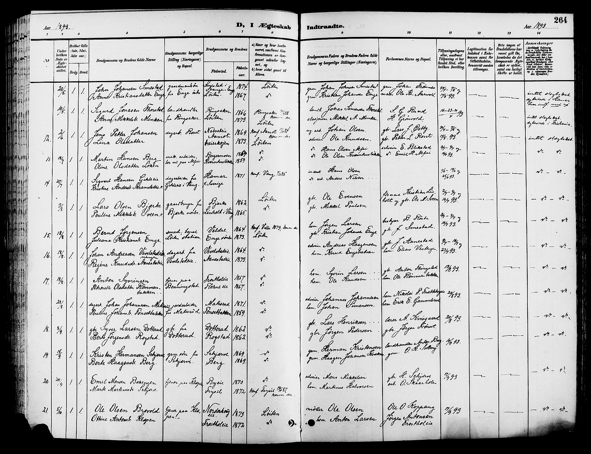 Løten prestekontor, AV/SAH-PREST-022/L/La/L0006: Parish register (copy) no. 6, 1892-1909, p. 264