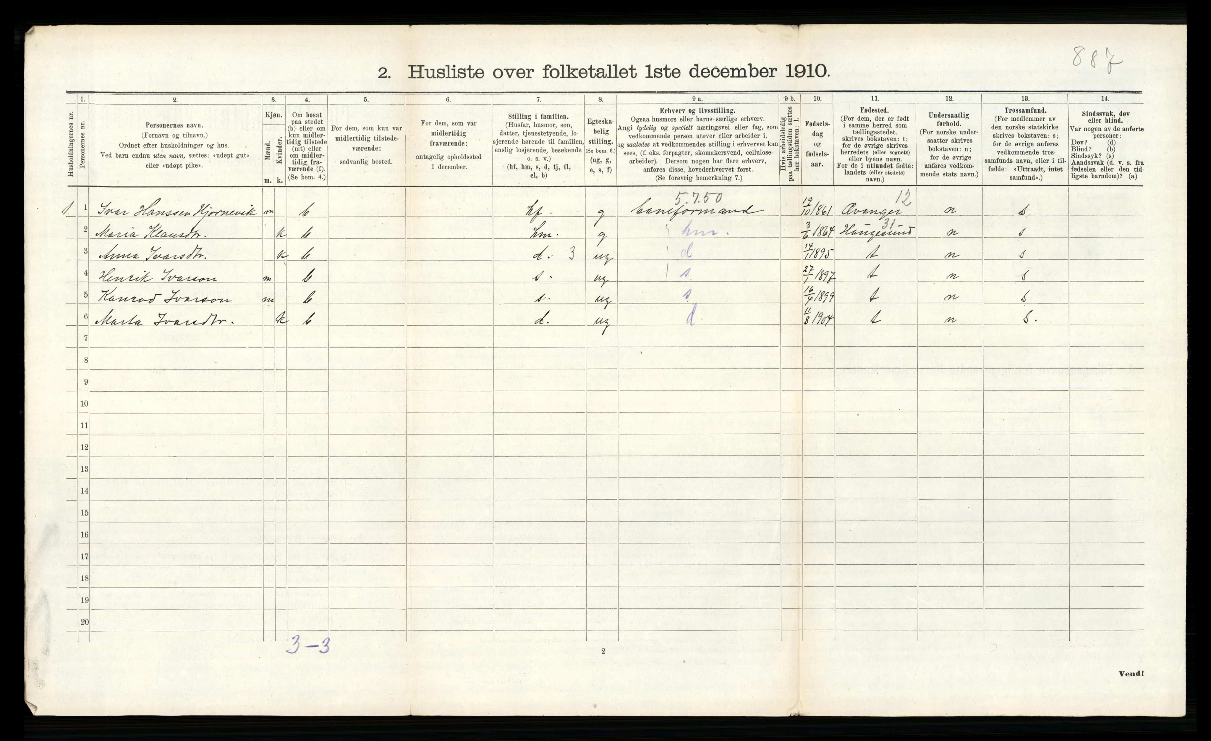 RA, 1910 census for Voss, 1910, p. 2441