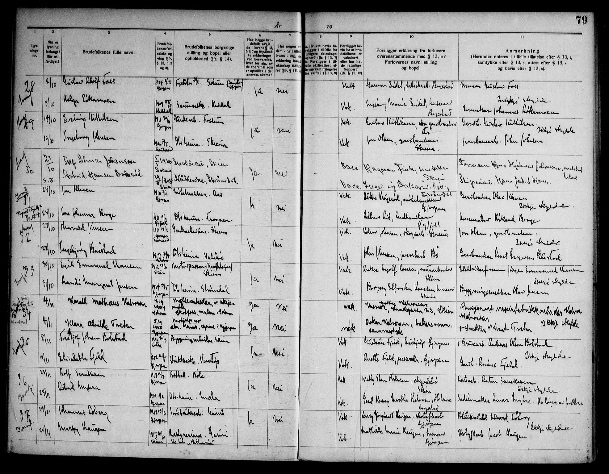Gjerpen kirkebøker, SAKO/A-265/H/Ha/L0003: Banns register no. I 3, 1919-1946, p. 79