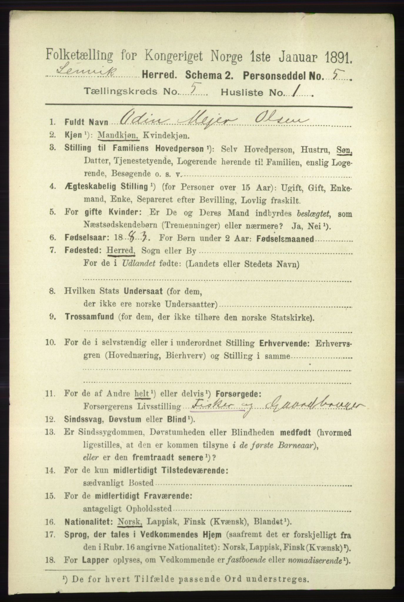 RA, 1891 census for 1931 Lenvik, 1891, p. 2553