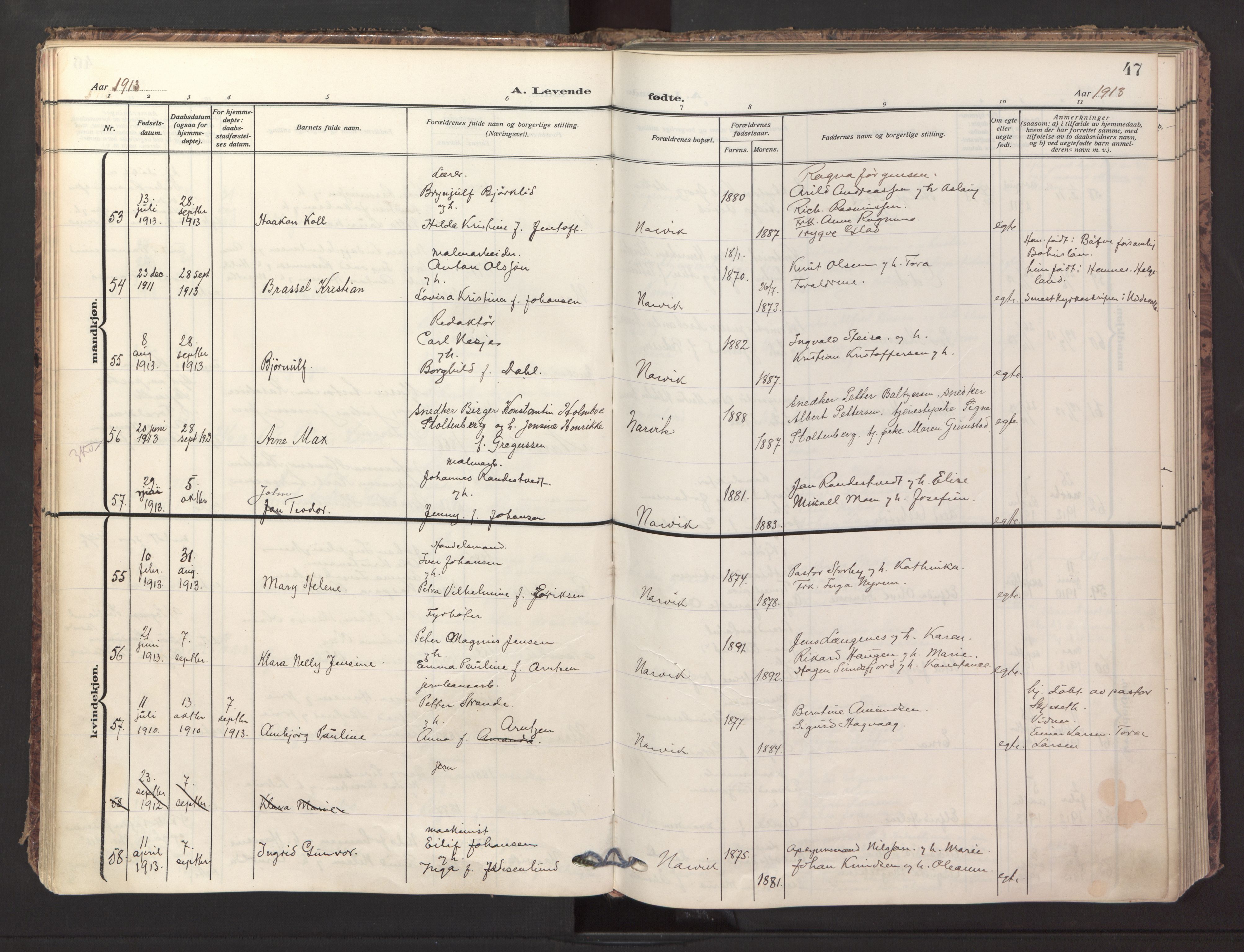 Ministerialprotokoller, klokkerbøker og fødselsregistre - Nordland, AV/SAT-A-1459/871/L1001: Parish register (official) no. 871A17, 1911-1921, p. 47