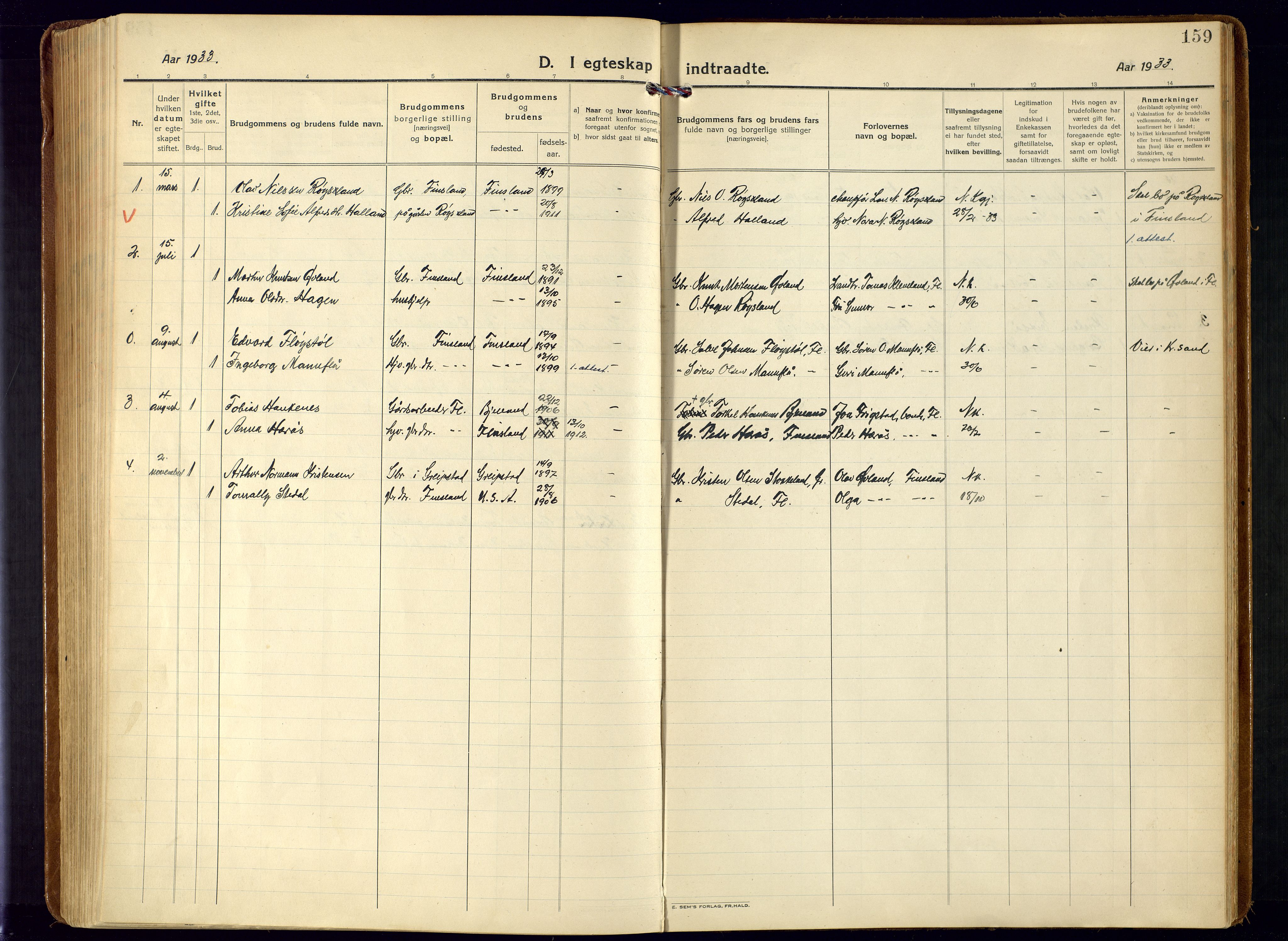 Bjelland sokneprestkontor, SAK/1111-0005/F/Fa/Fab/L0005: Parish register (official) no. A 5, 1921-1951, p. 159