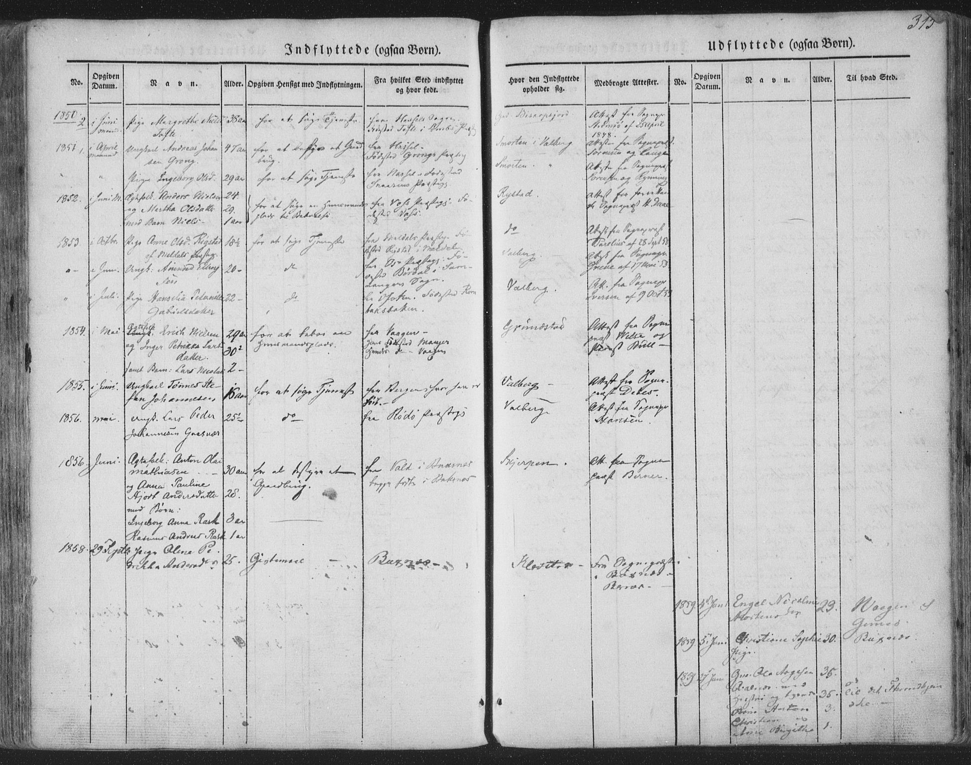 Ministerialprotokoller, klokkerbøker og fødselsregistre - Nordland, AV/SAT-A-1459/880/L1131: Parish register (official) no. 880A05, 1844-1868, p. 315