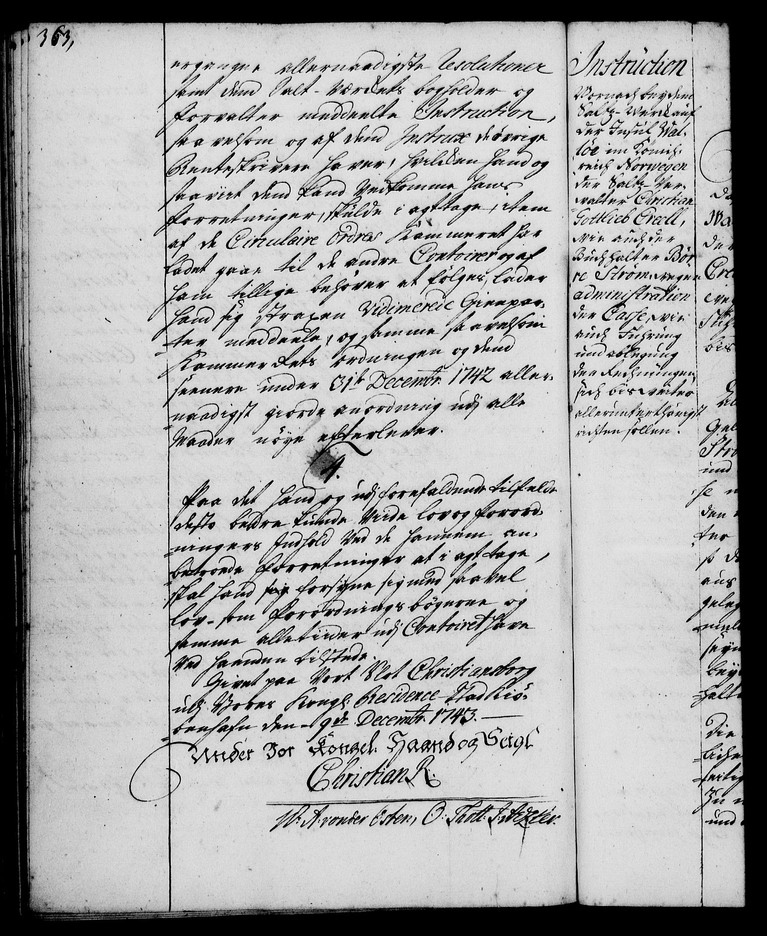 Rentekammeret, Kammerkanselliet, RA/EA-3111/G/Gg/Ggi/L0002: Norsk instruksjonsprotokoll med register (merket RK 53.35), 1729-1751, p. 363