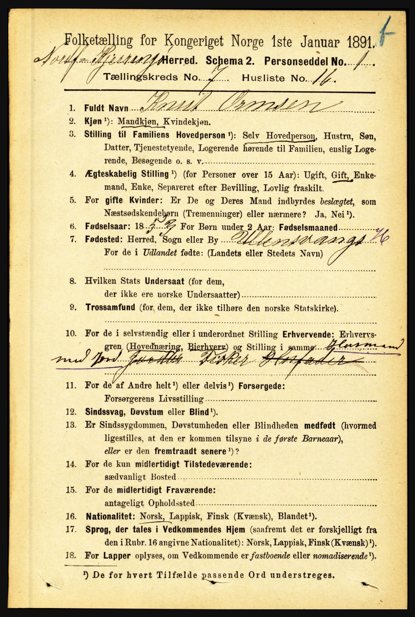 RA, 1891 census for 1846 Nordfold-Kjerringøy, 1891, p. 1880