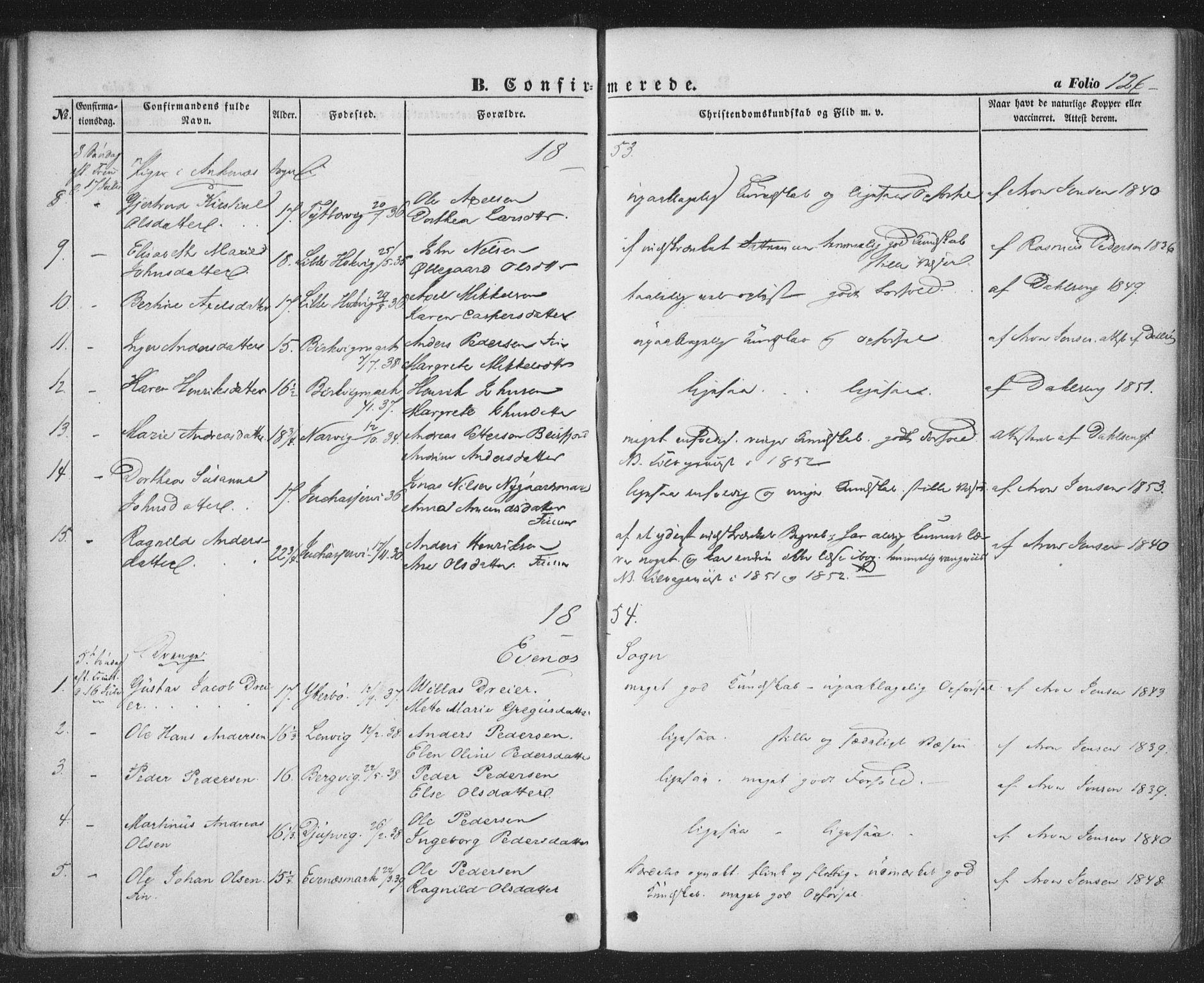 Ministerialprotokoller, klokkerbøker og fødselsregistre - Nordland, SAT/A-1459/863/L0895: Parish register (official) no. 863A07, 1851-1860, p. 126