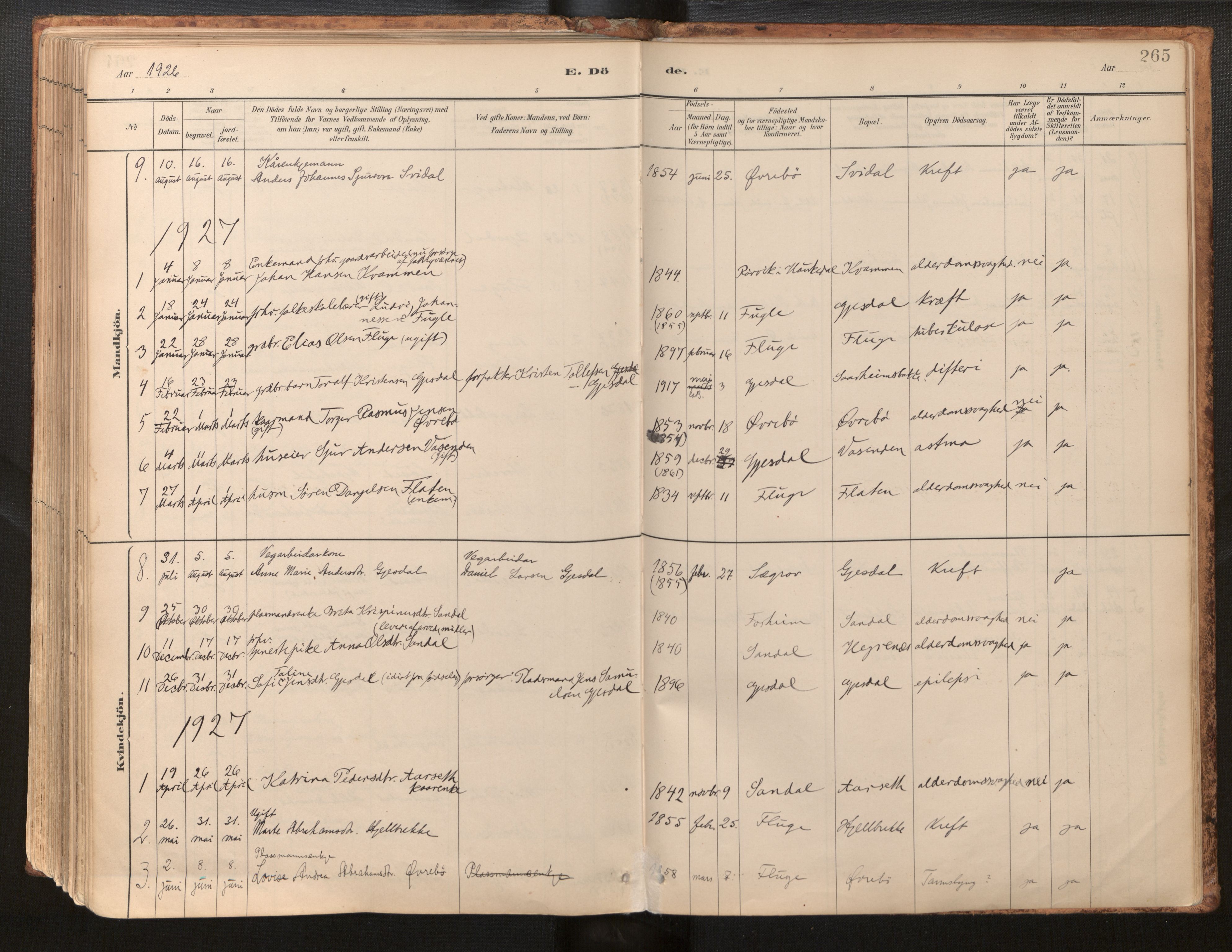 Jølster sokneprestembete, AV/SAB-A-80701/H/Haa/Haab/L0001: Parish register (official) no. B 1, 1882-1930, p. 265