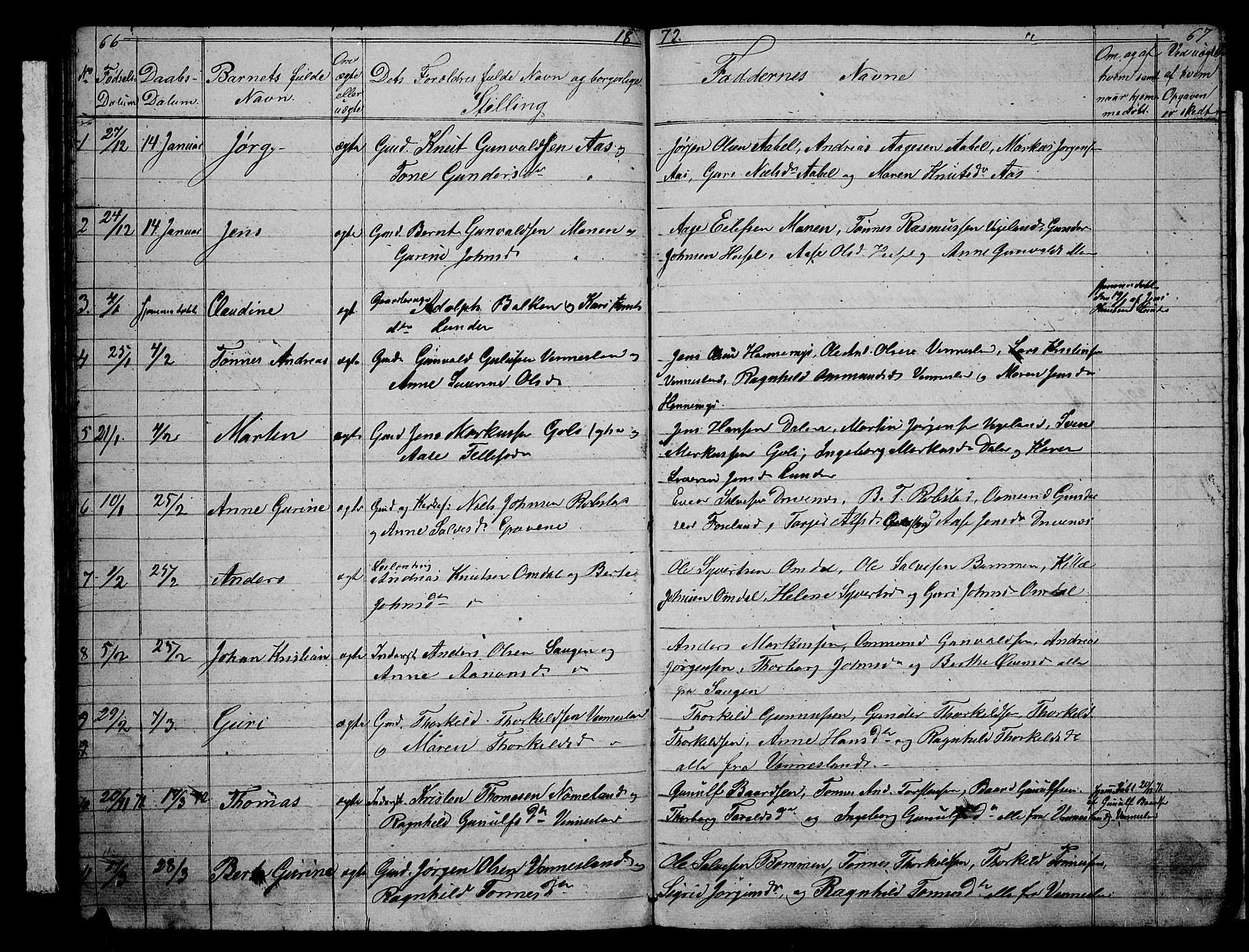 Vennesla sokneprestkontor, AV/SAK-1111-0045/Fb/Fbb/L0002: Parish register (copy) no. B 2, 1859-1879, p. 66-67