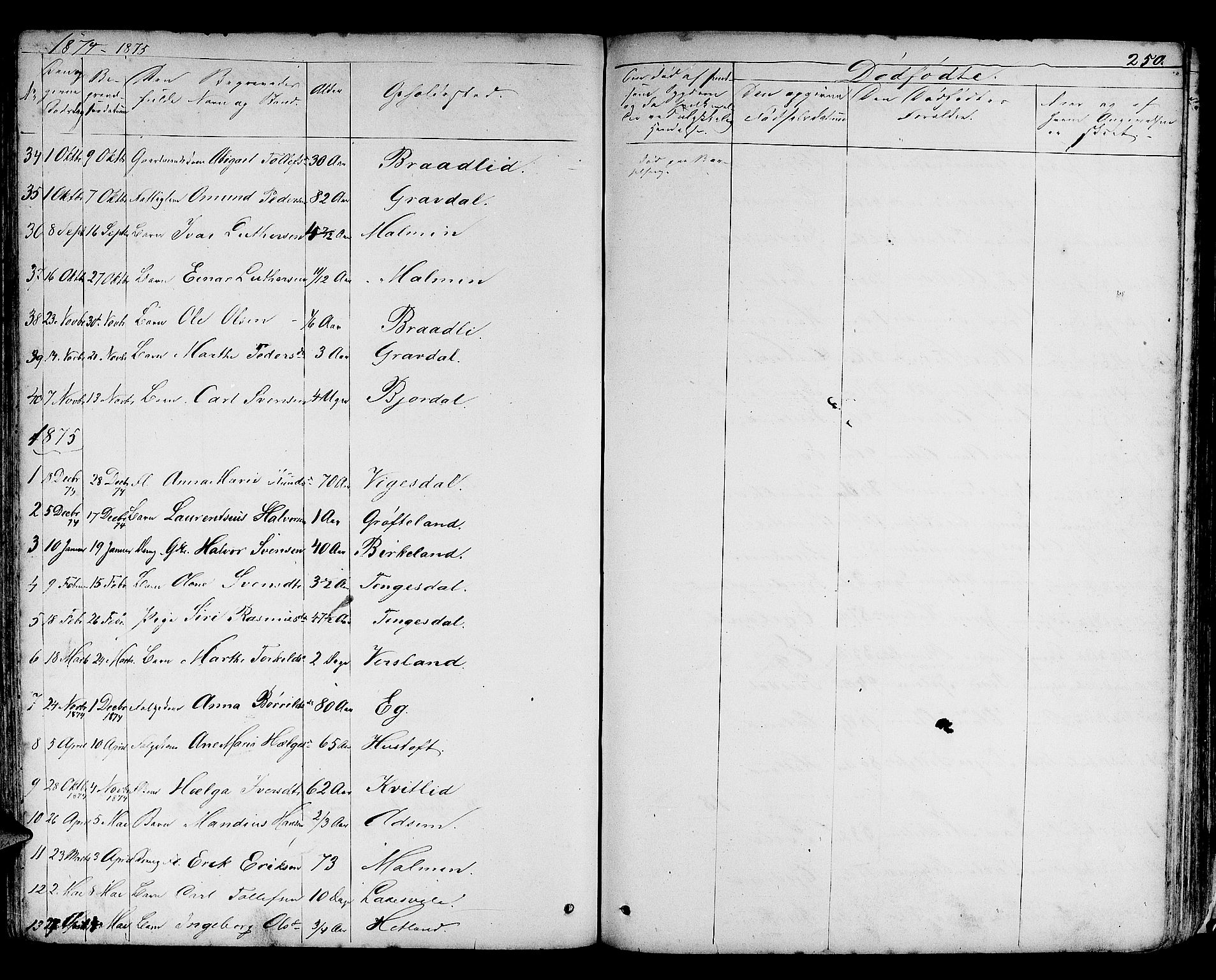 Helleland sokneprestkontor, SAST/A-101810: Parish register (copy) no. B 3, 1847-1886, p. 250