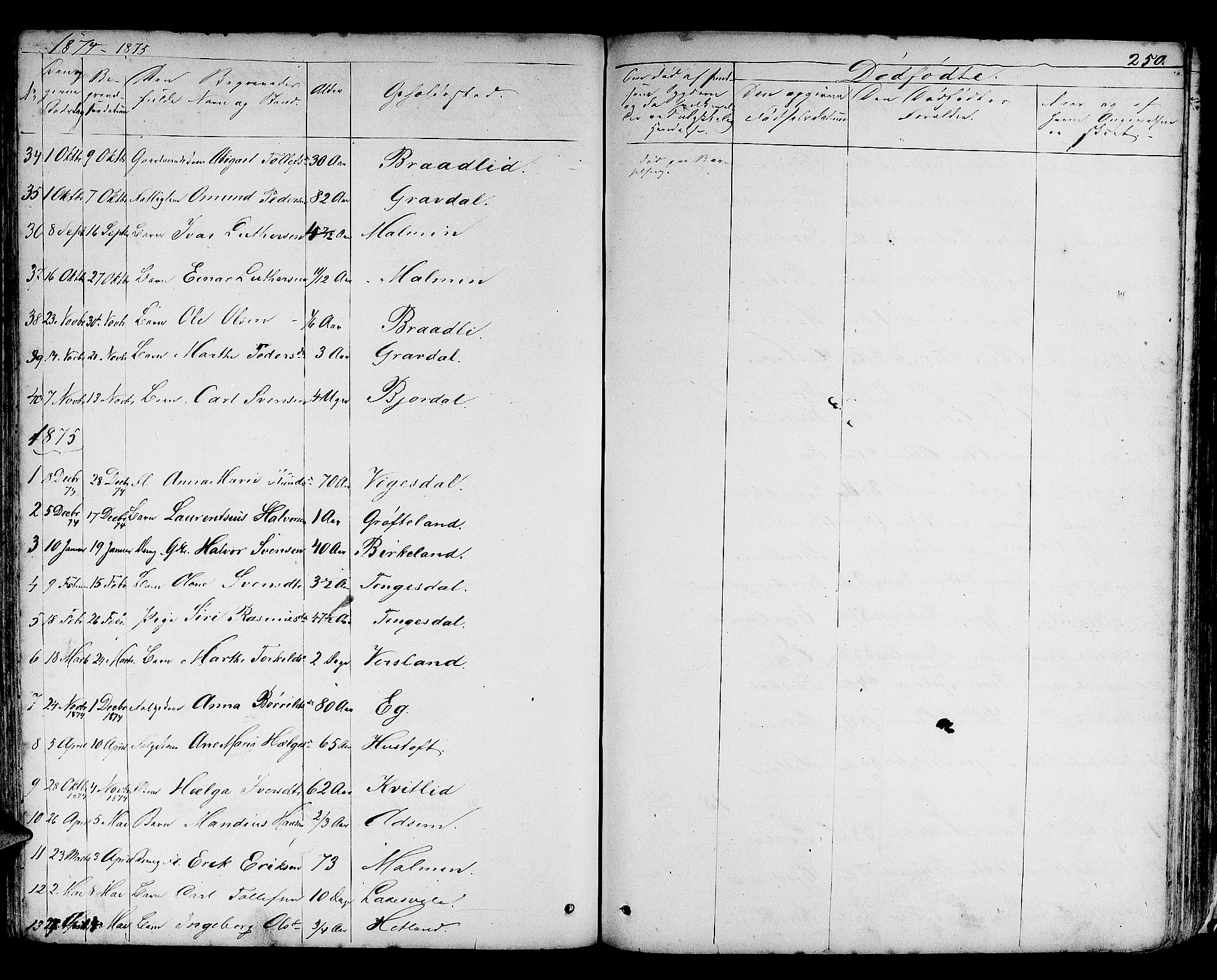 Helleland sokneprestkontor, AV/SAST-A-101810: Parish register (copy) no. B 3, 1847-1886, p. 250