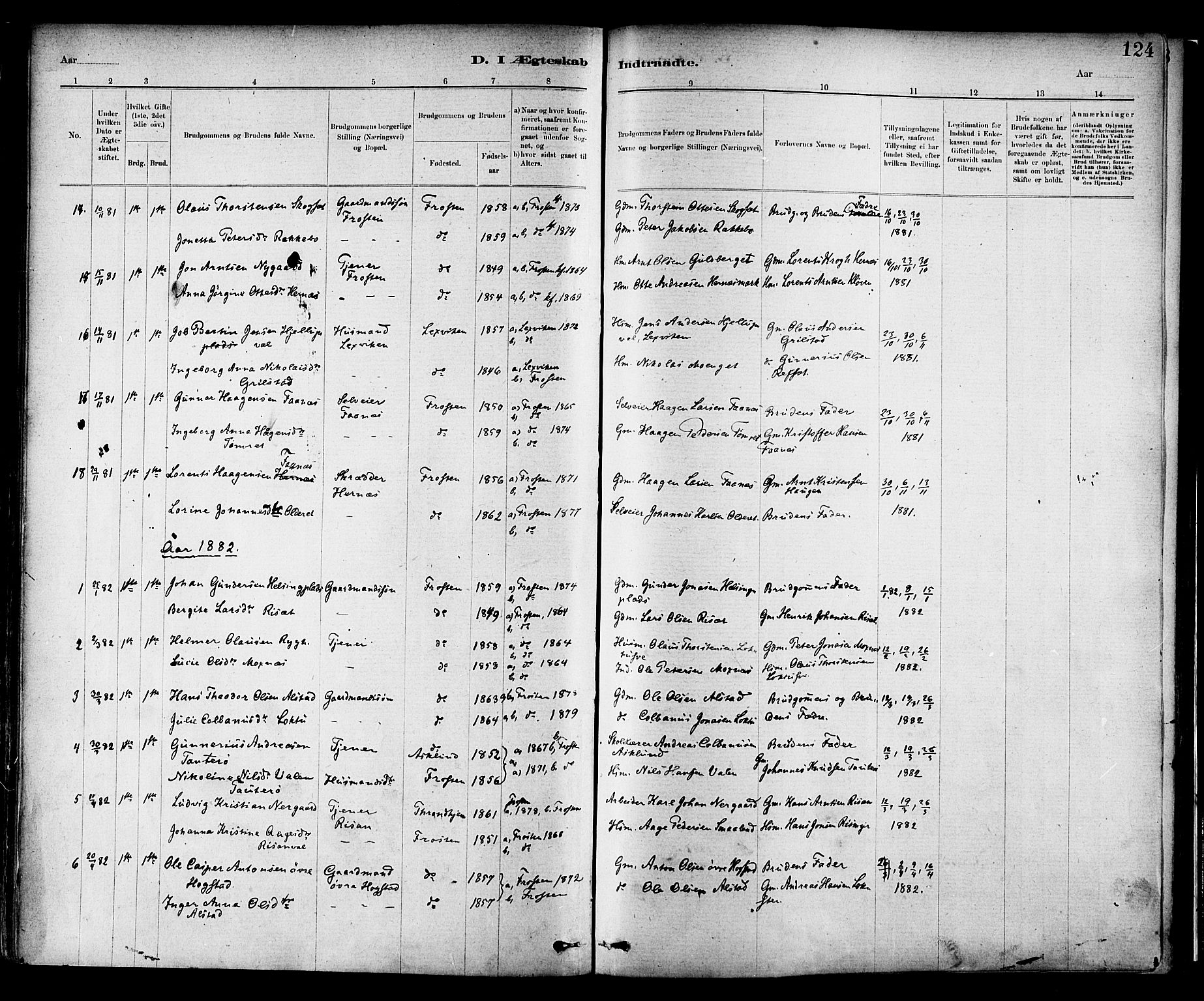 Ministerialprotokoller, klokkerbøker og fødselsregistre - Nord-Trøndelag, SAT/A-1458/713/L0120: Parish register (official) no. 713A09, 1878-1887, p. 124