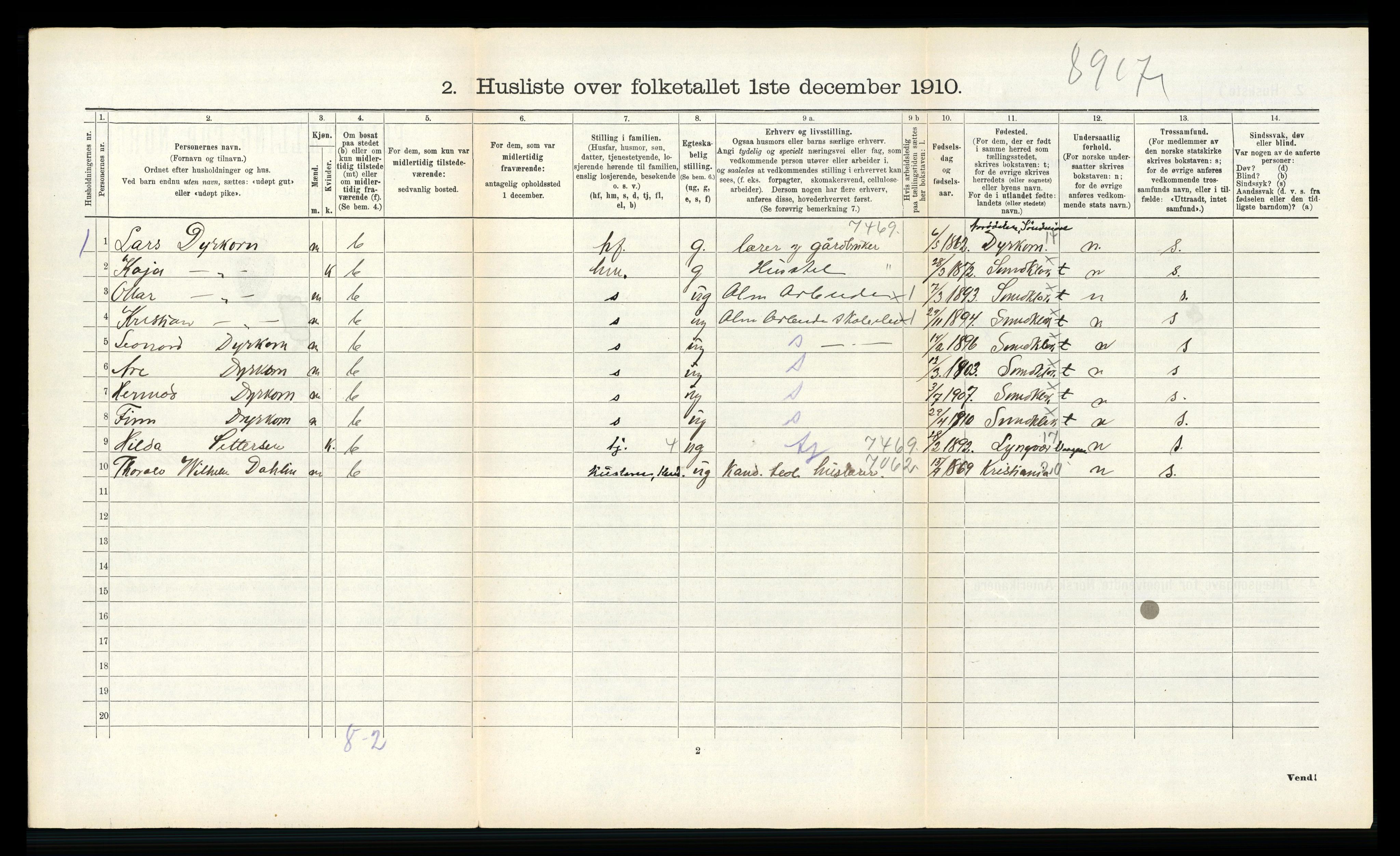 RA, 1910 census for Gimsøy, 1910, p. 438