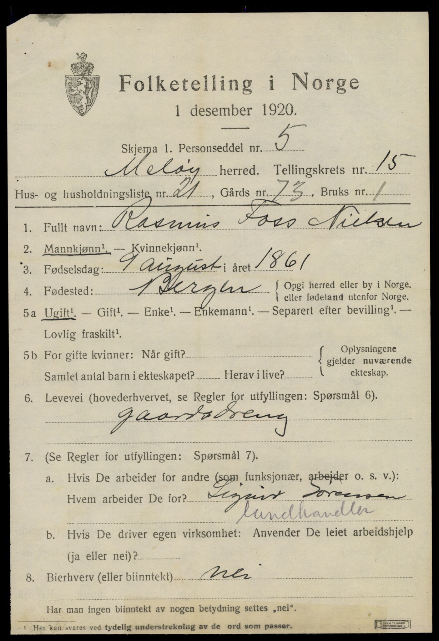 SAT, 1920 census for Meløy, 1920, p. 10269