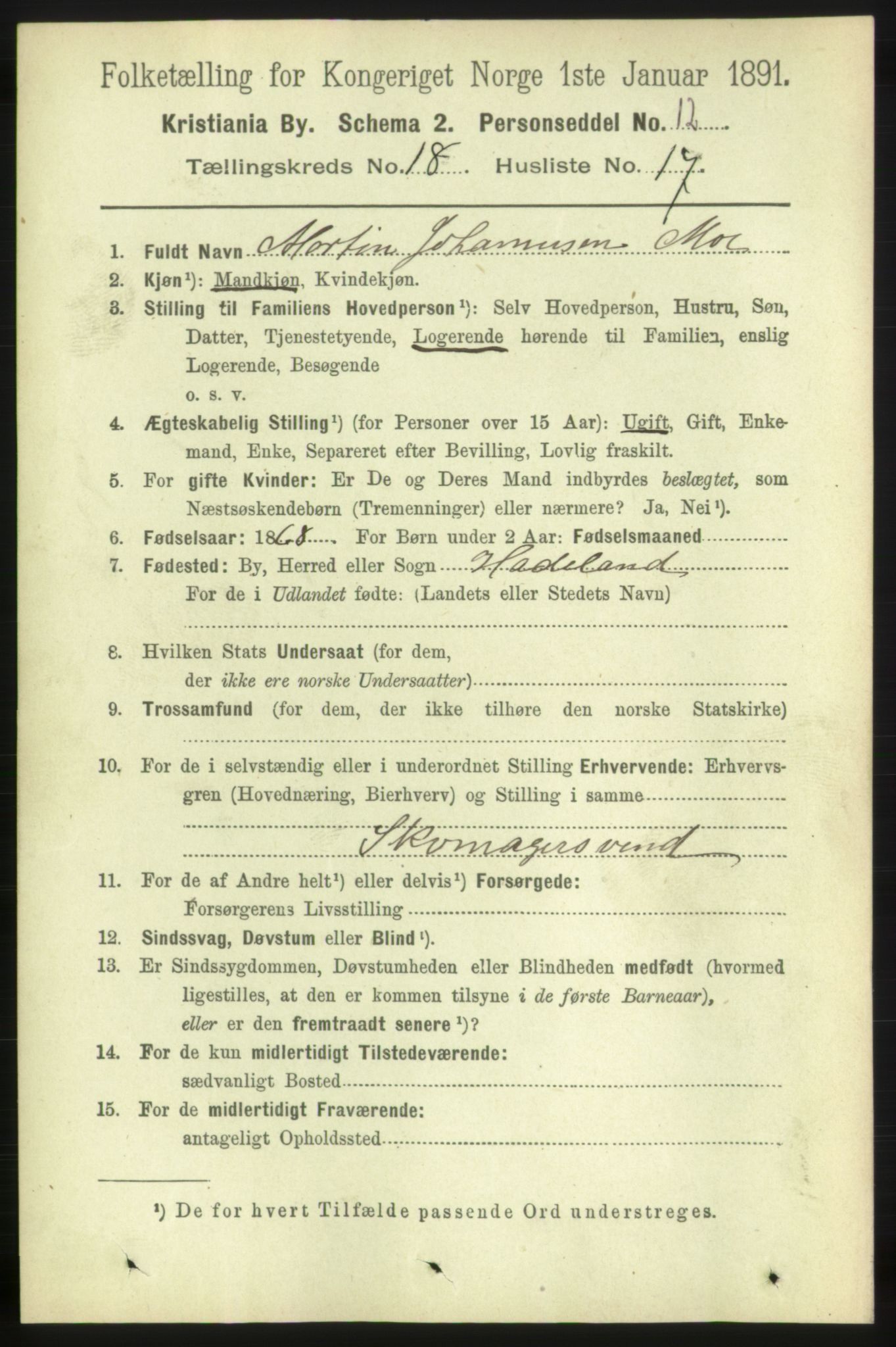 RA, 1891 census for 0301 Kristiania, 1891, p. 9331