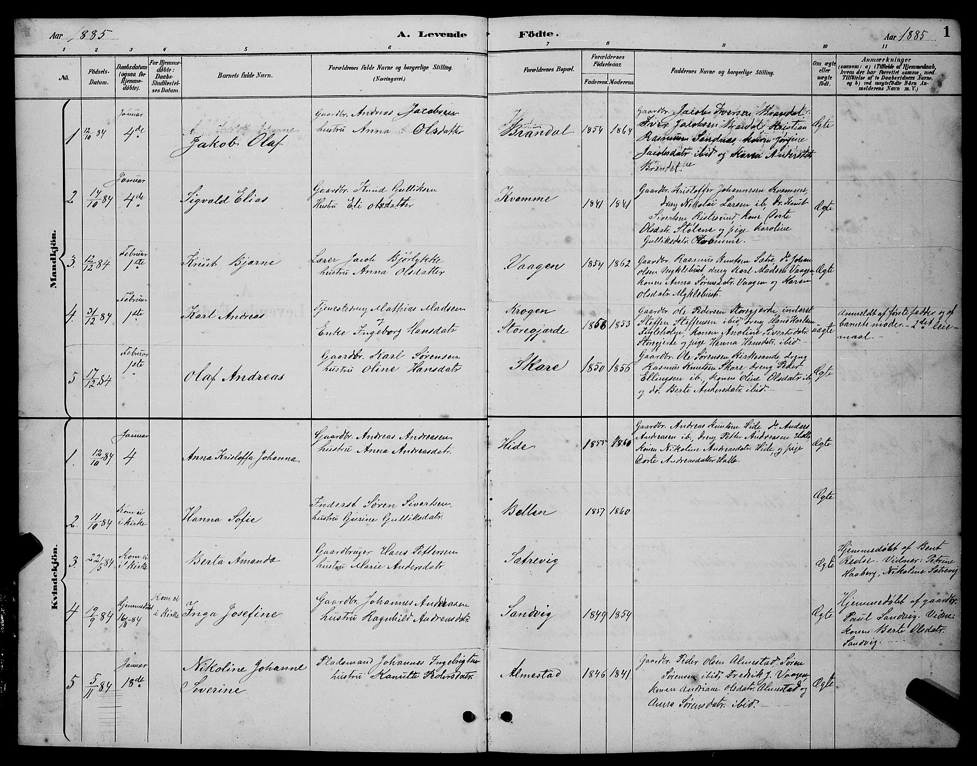 Ministerialprotokoller, klokkerbøker og fødselsregistre - Møre og Romsdal, SAT/A-1454/503/L0048: Parish register (copy) no. 503C03, 1885-1893, p. 1