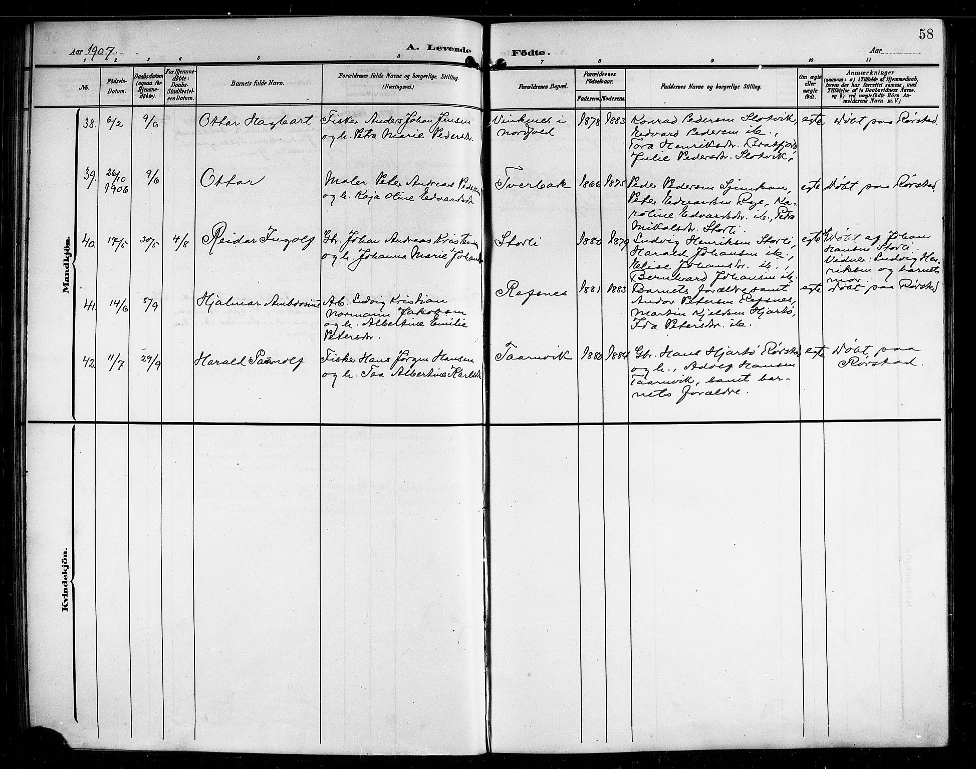 Ministerialprotokoller, klokkerbøker og fødselsregistre - Nordland, AV/SAT-A-1459/854/L0786: Parish register (copy) no. 854C02, 1901-1912, p. 58