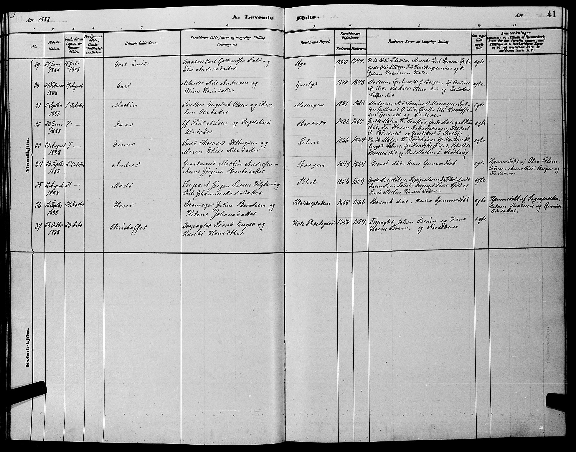 Hole kirkebøker, SAKO/A-228/G/Ga/L0003: Parish register (copy) no. I 3, 1879-1904, p. 41