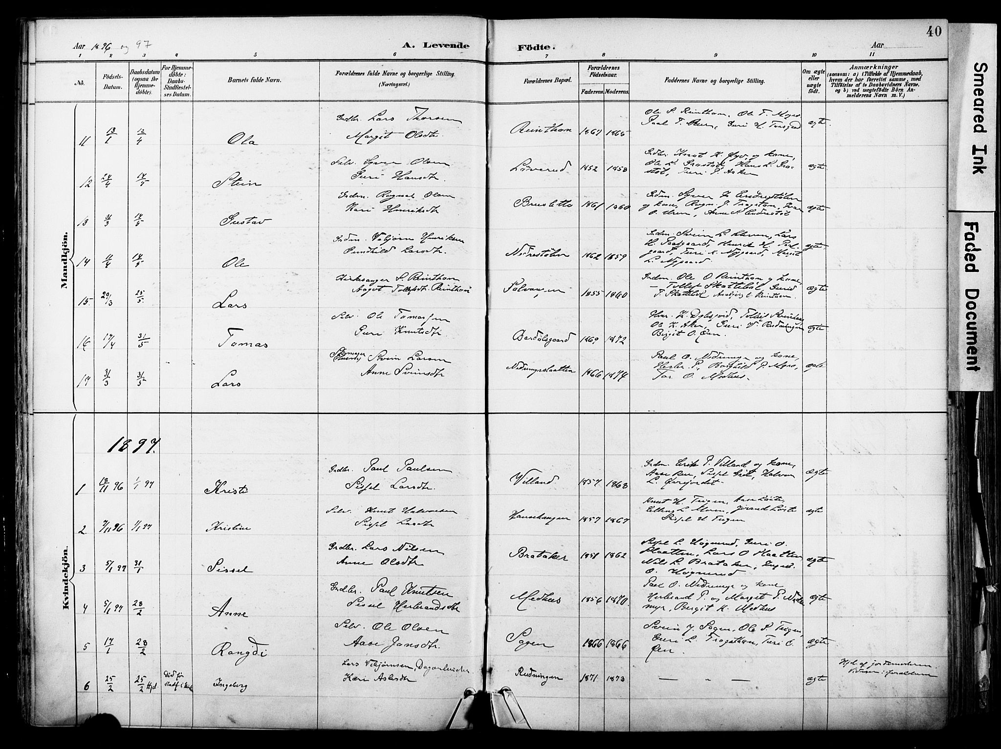 Hol kirkebøker, AV/SAKO-A-227/F/Fa/L0003: Parish register (official) no. I 3, 1887-1918, p. 40