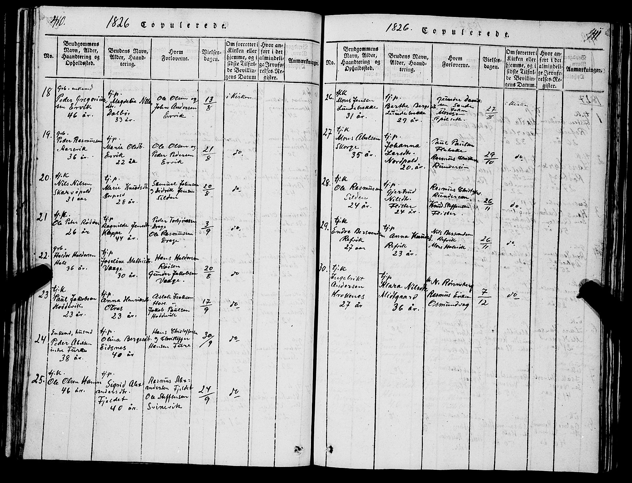 Selje sokneprestembete, AV/SAB-A-99938/H/Ha/Hab/Haba: Parish register (copy) no. A 1, 1816-1828, p. 410-411