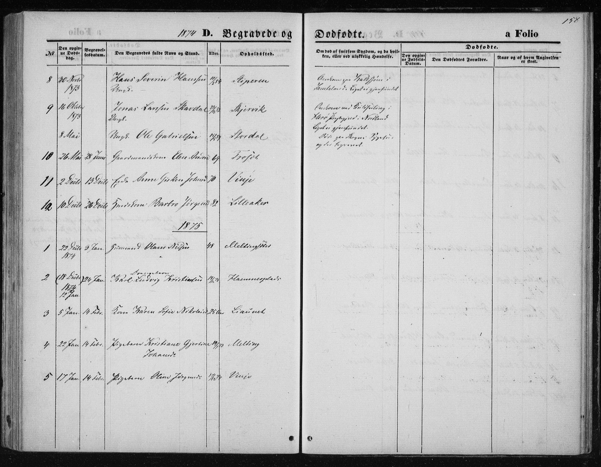 Ministerialprotokoller, klokkerbøker og fødselsregistre - Nord-Trøndelag, AV/SAT-A-1458/733/L0324: Parish register (official) no. 733A03, 1870-1883, p. 158