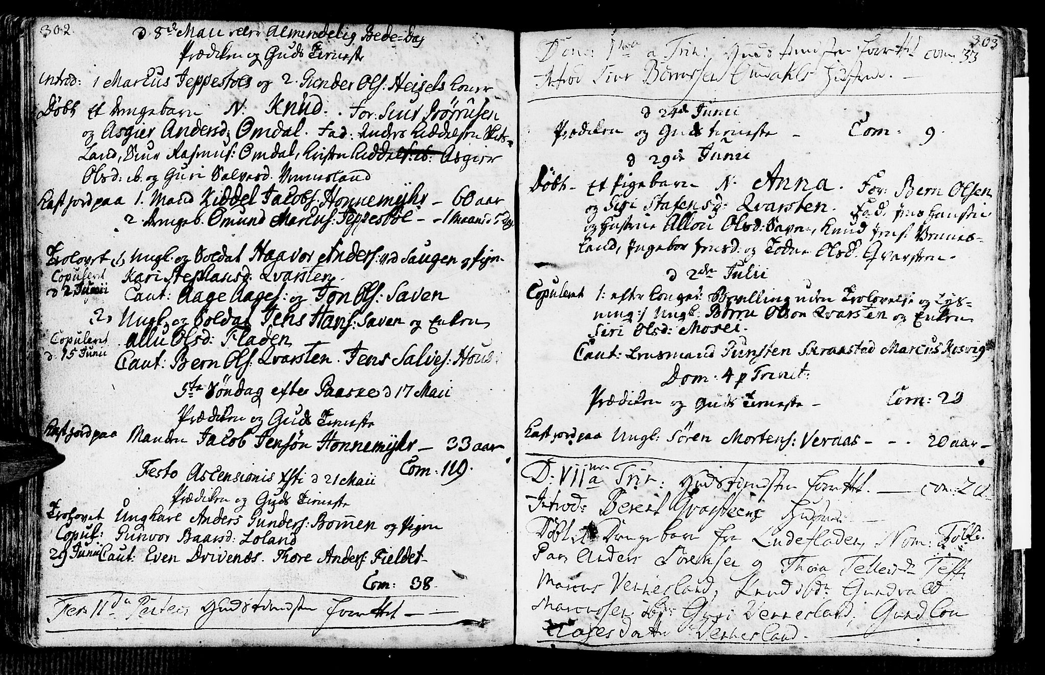 Vennesla sokneprestkontor, AV/SAK-1111-0045/Fa/Fab/L0001: Parish register (official) no. A 1, 1741-1794, p. 302-303