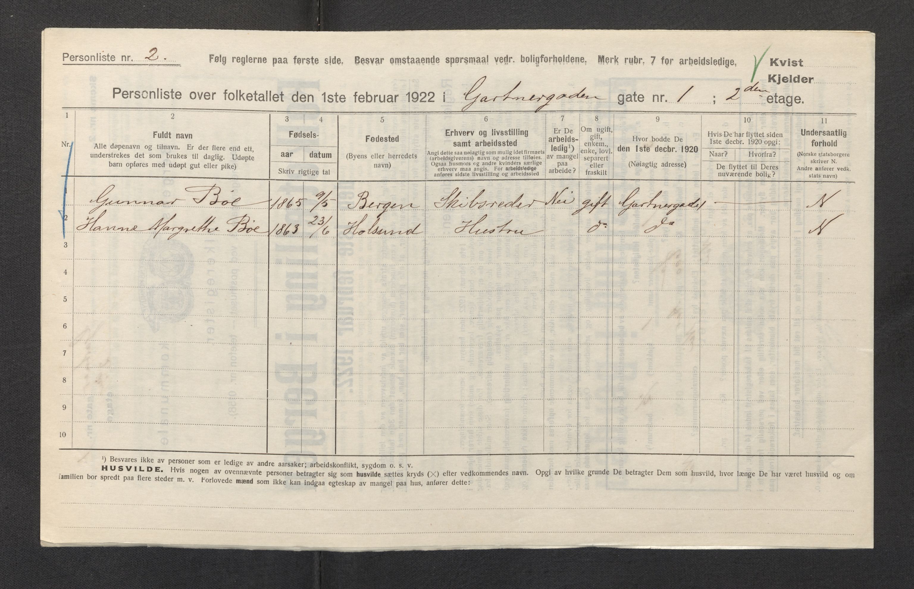 SAB, Municipal Census 1922 for Bergen, 1922, p. 10382