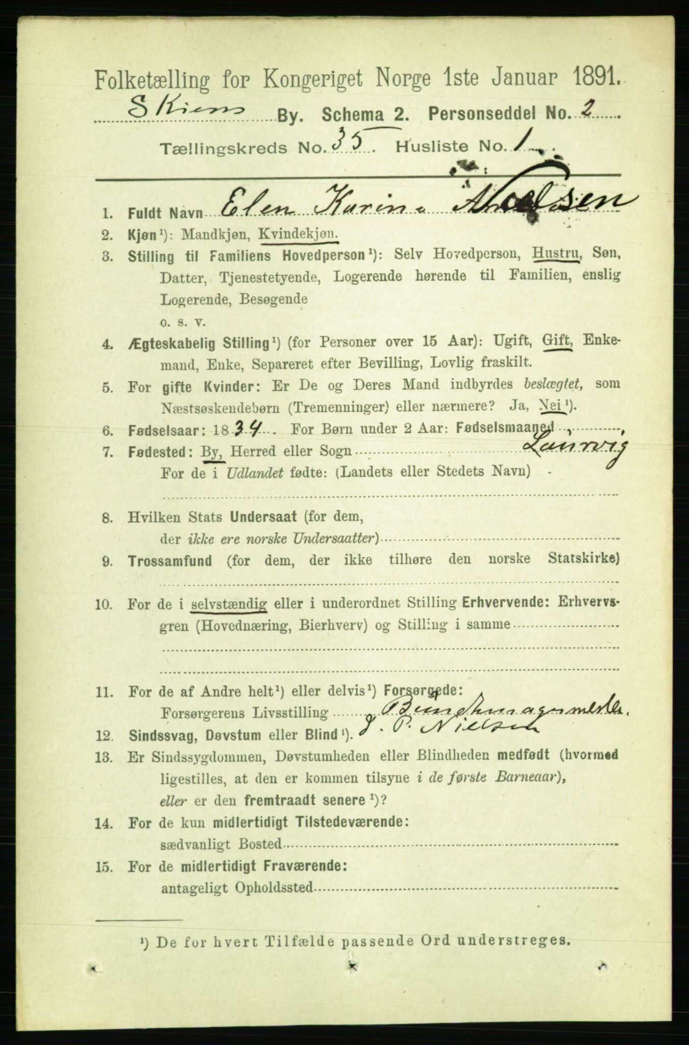 RA, 1891 census for 0806 Skien, 1891, p. 7816