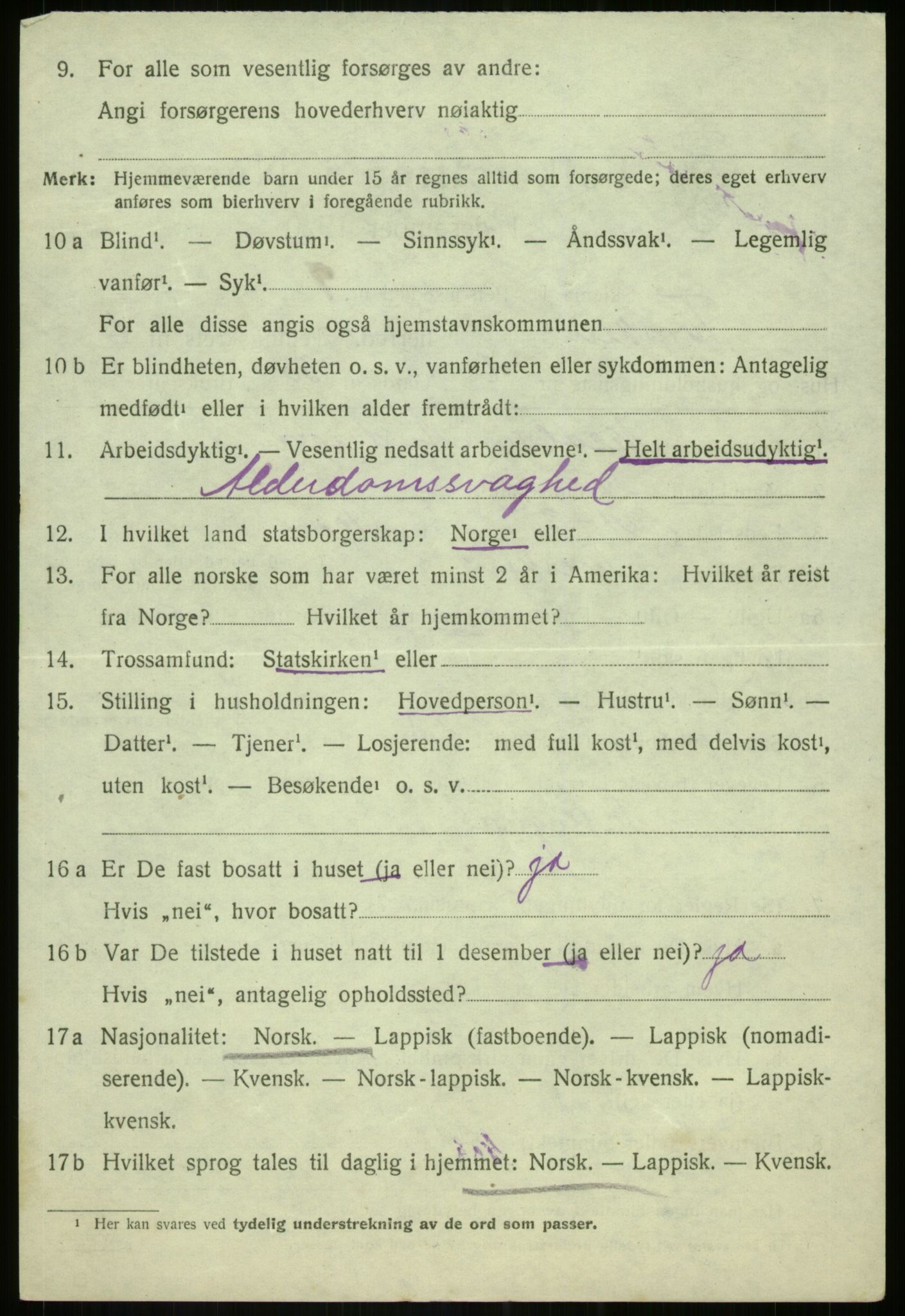 SATØ, 1920 census for Torsken, 1920, p. 2462