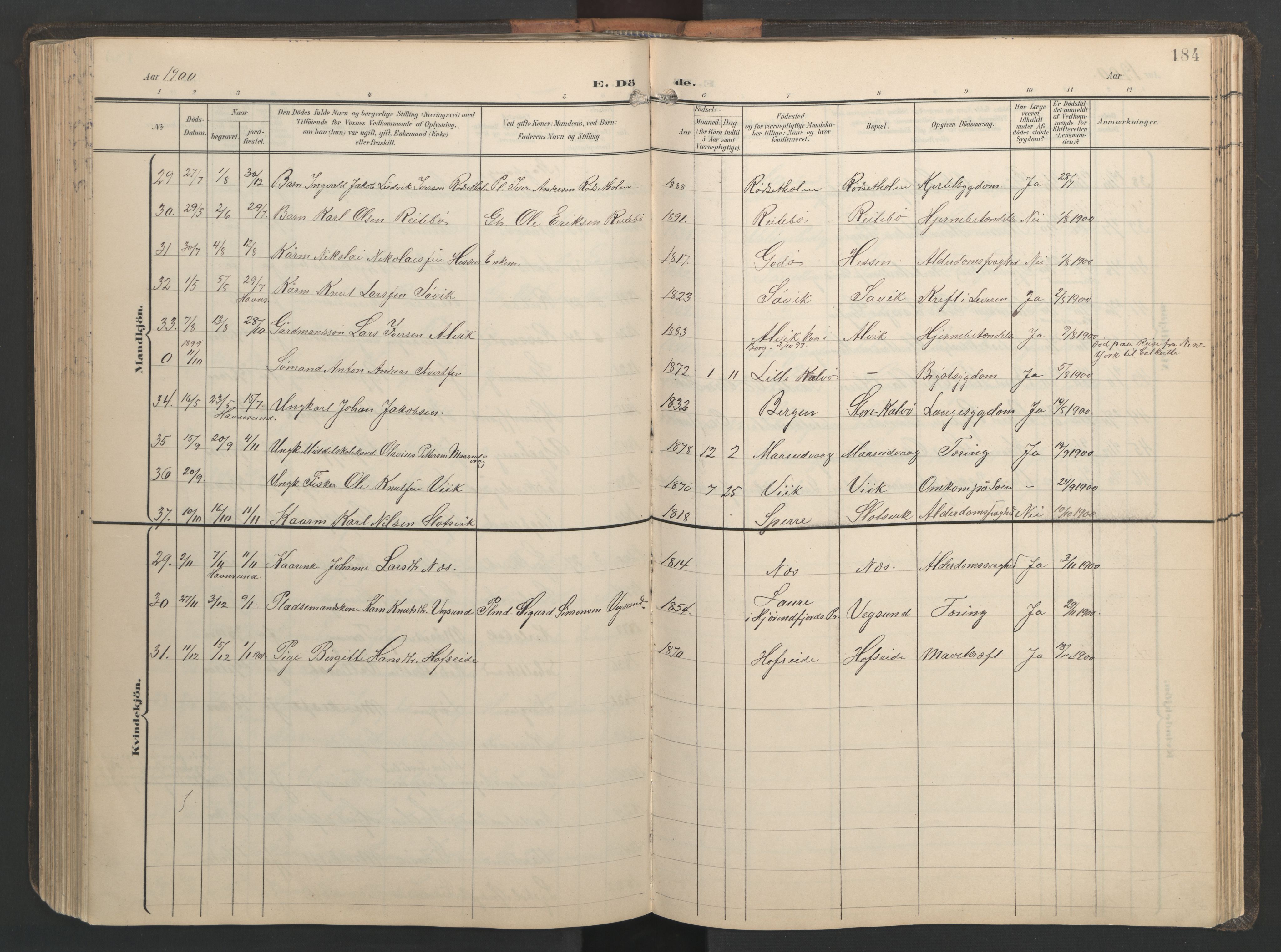 Ministerialprotokoller, klokkerbøker og fødselsregistre - Møre og Romsdal, AV/SAT-A-1454/528/L0433: Parish register (copy) no. 528C14, 1899-1922, p. 184