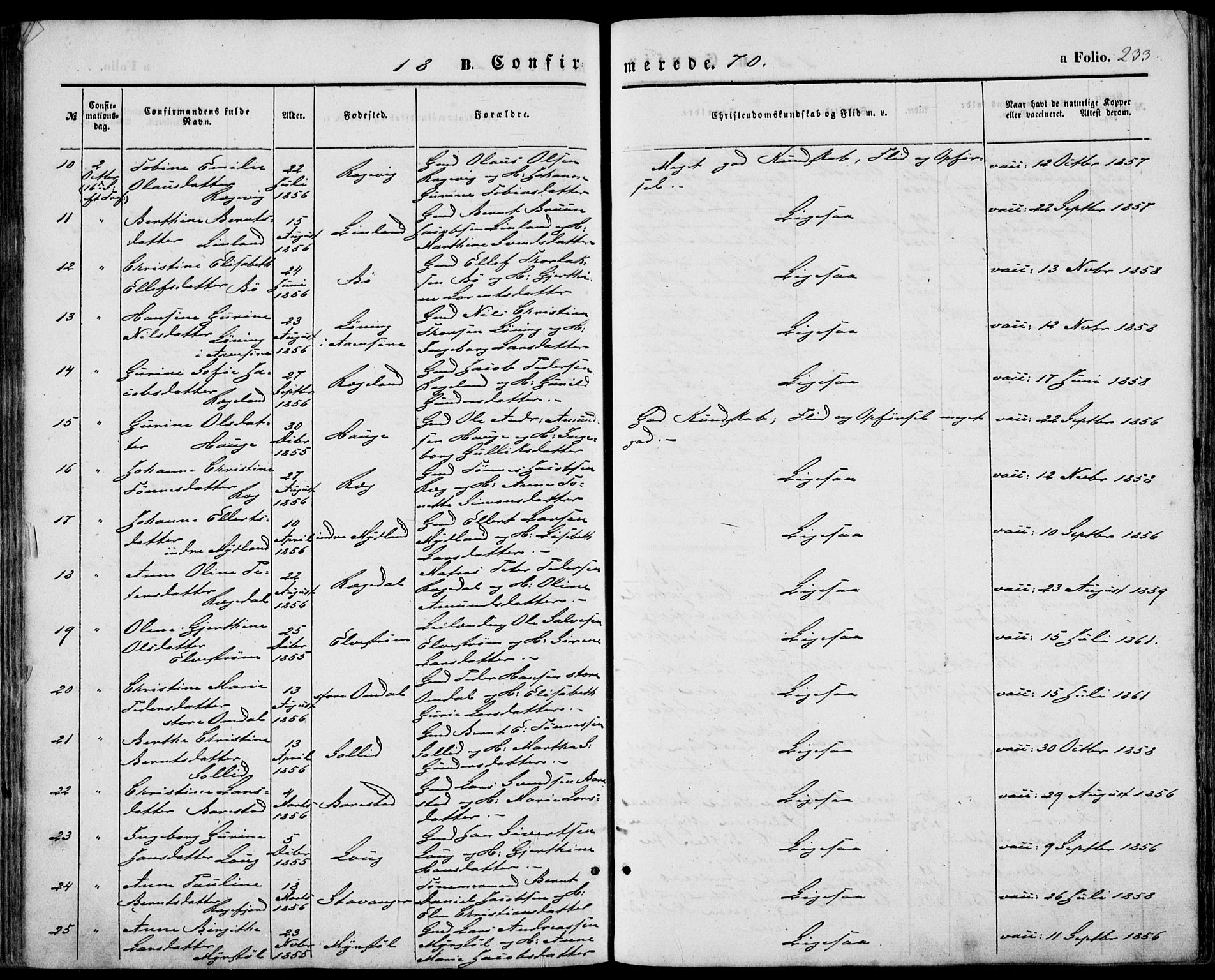 Sokndal sokneprestkontor, AV/SAST-A-101808: Parish register (official) no. A 9, 1857-1874, p. 233