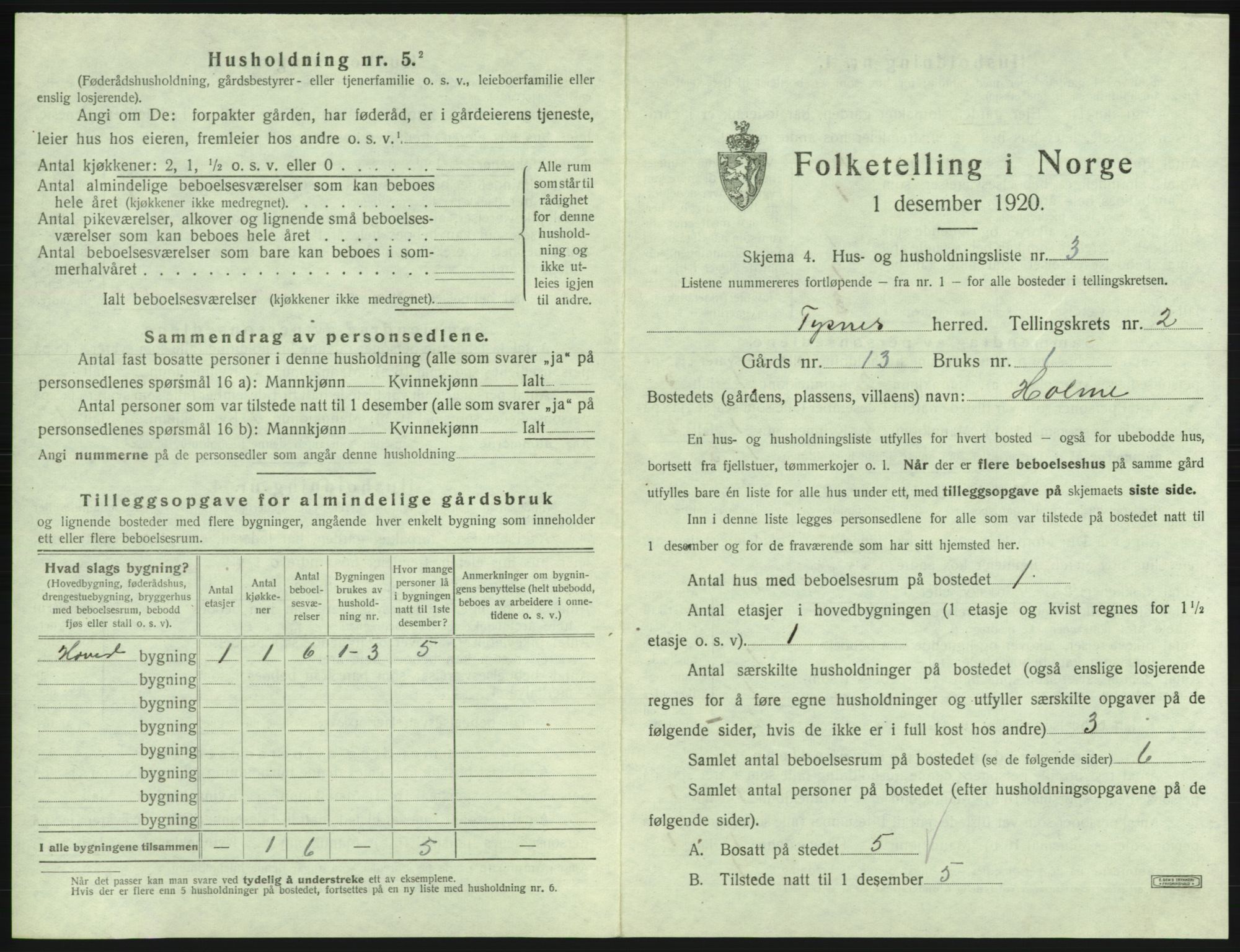 SAB, 1920 census for Tysnes, 1920, p. 161