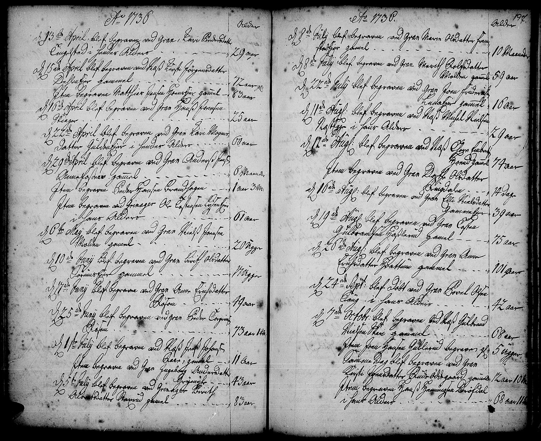 Gran prestekontor, SAH/PREST-112/H/Ha/Haa/L0002: Parish register (official) no. 2, 1732-1744, p. 197