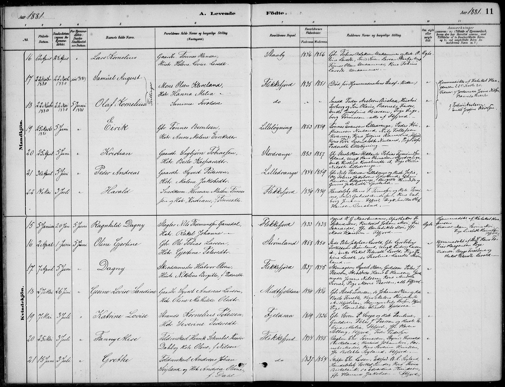 Flekkefjord sokneprestkontor, AV/SAK-1111-0012/F/Fb/Fbc/L0007: Parish register (copy) no. B 7, 1880-1902, p. 11