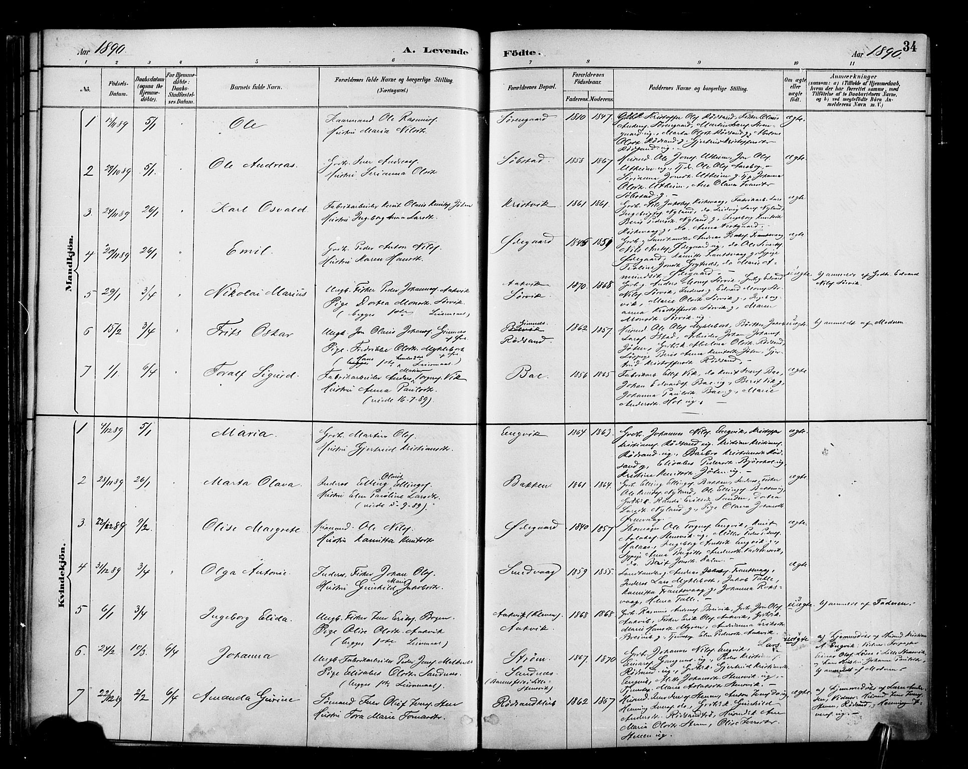 Ministerialprotokoller, klokkerbøker og fødselsregistre - Møre og Romsdal, SAT/A-1454/569/L0819: Parish register (official) no. 569A05, 1885-1899, p. 34