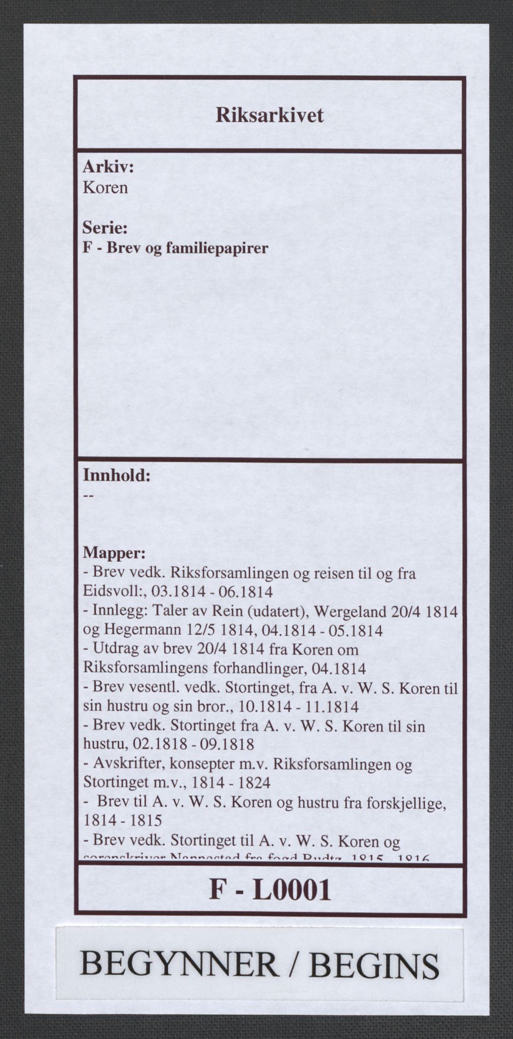 Koren, RA/PA-0026/F/L0001: --, 1759-1854, p. 1