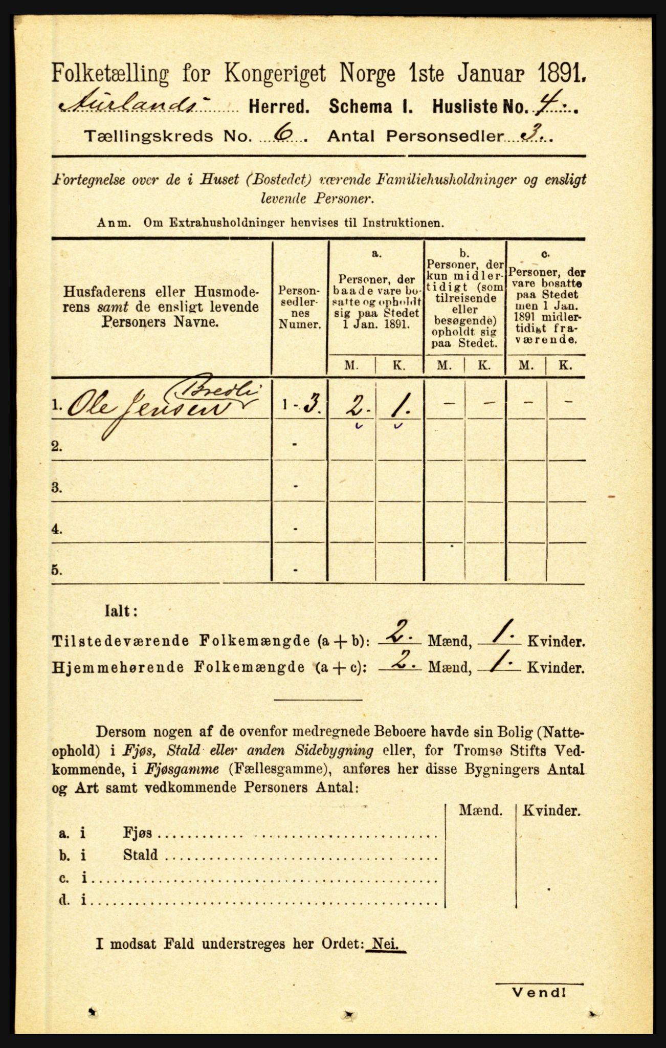 RA, 1891 census for 1421 Aurland, 1891, p. 2204