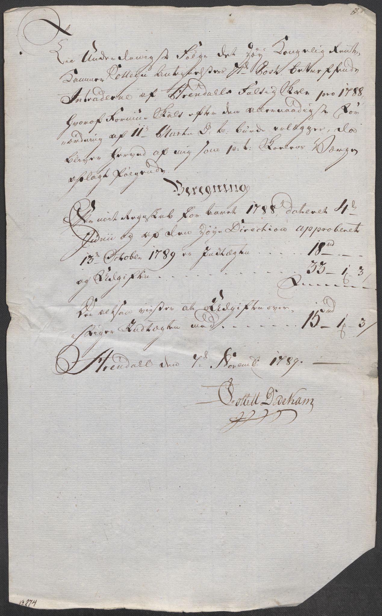 Rentekammeret inntil 1814, Reviderte regnskaper, Mindre regnskaper, AV/RA-EA-4068/Rf/Rfe/L0002: Arendal. Bergen, 1789, p. 279