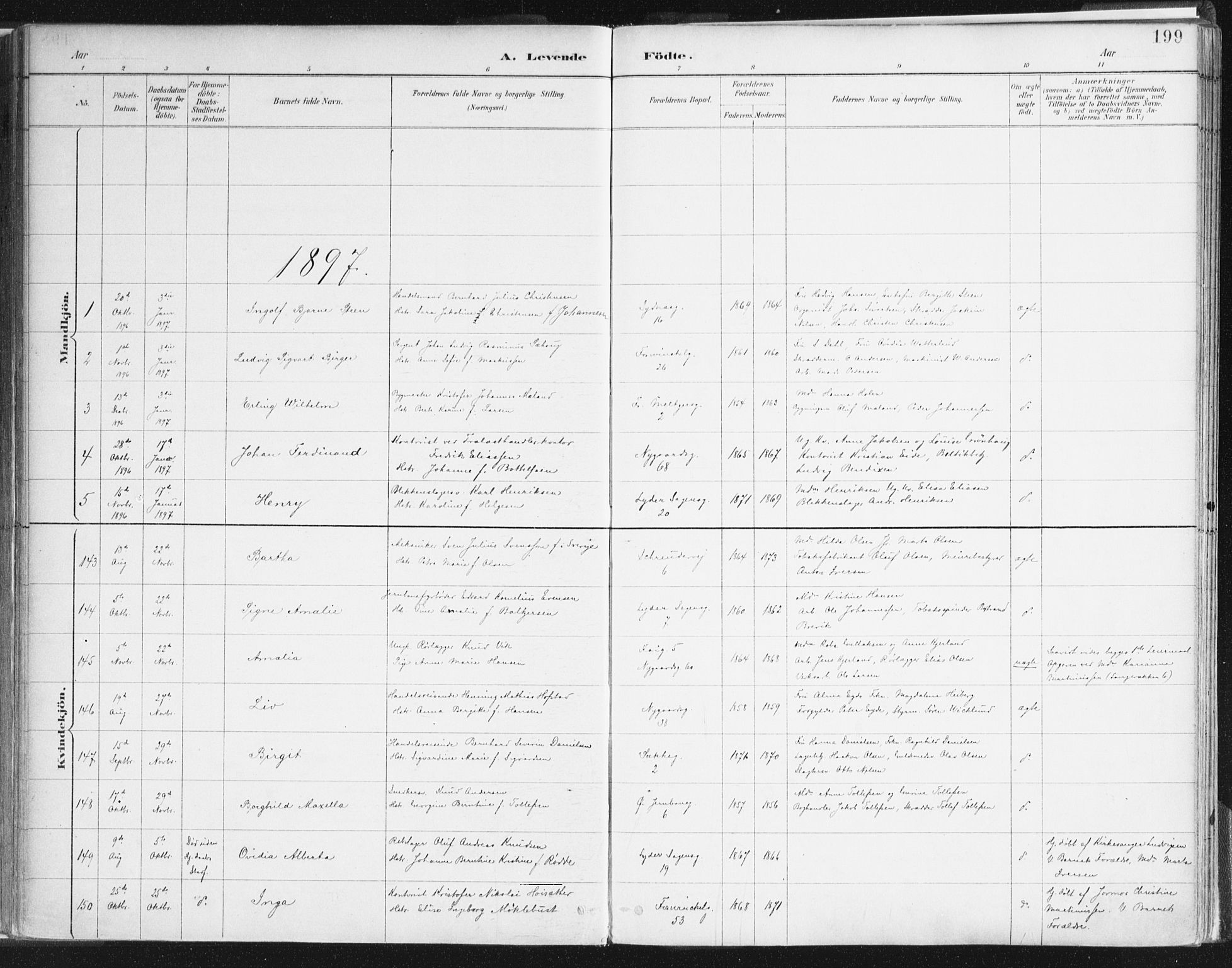 Johanneskirken sokneprestembete, SAB/A-76001/H/Haa/L0001: Parish register (official) no. A 1, 1885-1900, p. 199