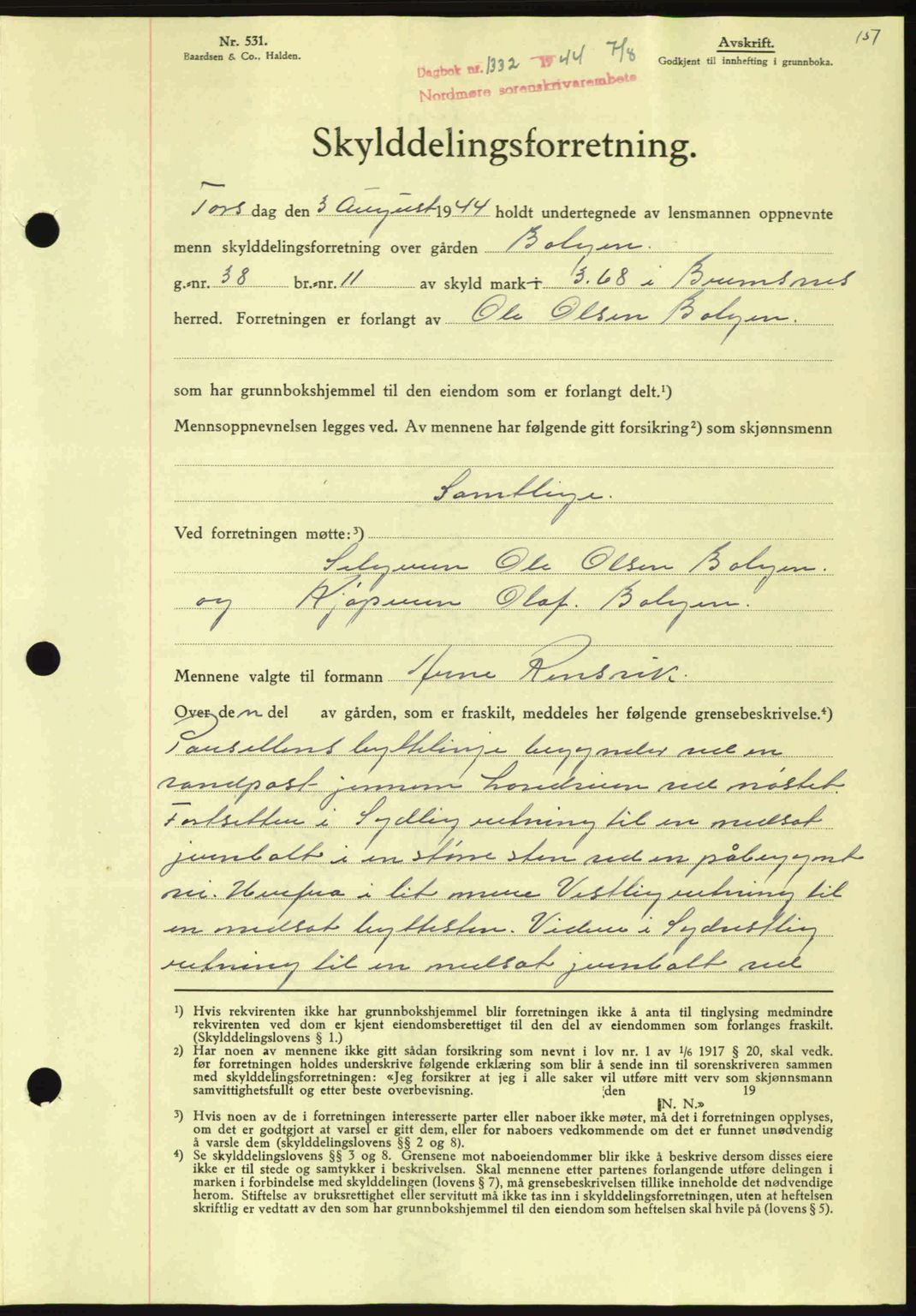 Nordmøre sorenskriveri, AV/SAT-A-4132/1/2/2Ca: Mortgage book no. A98, 1944-1944, Diary no: : 1332/1944