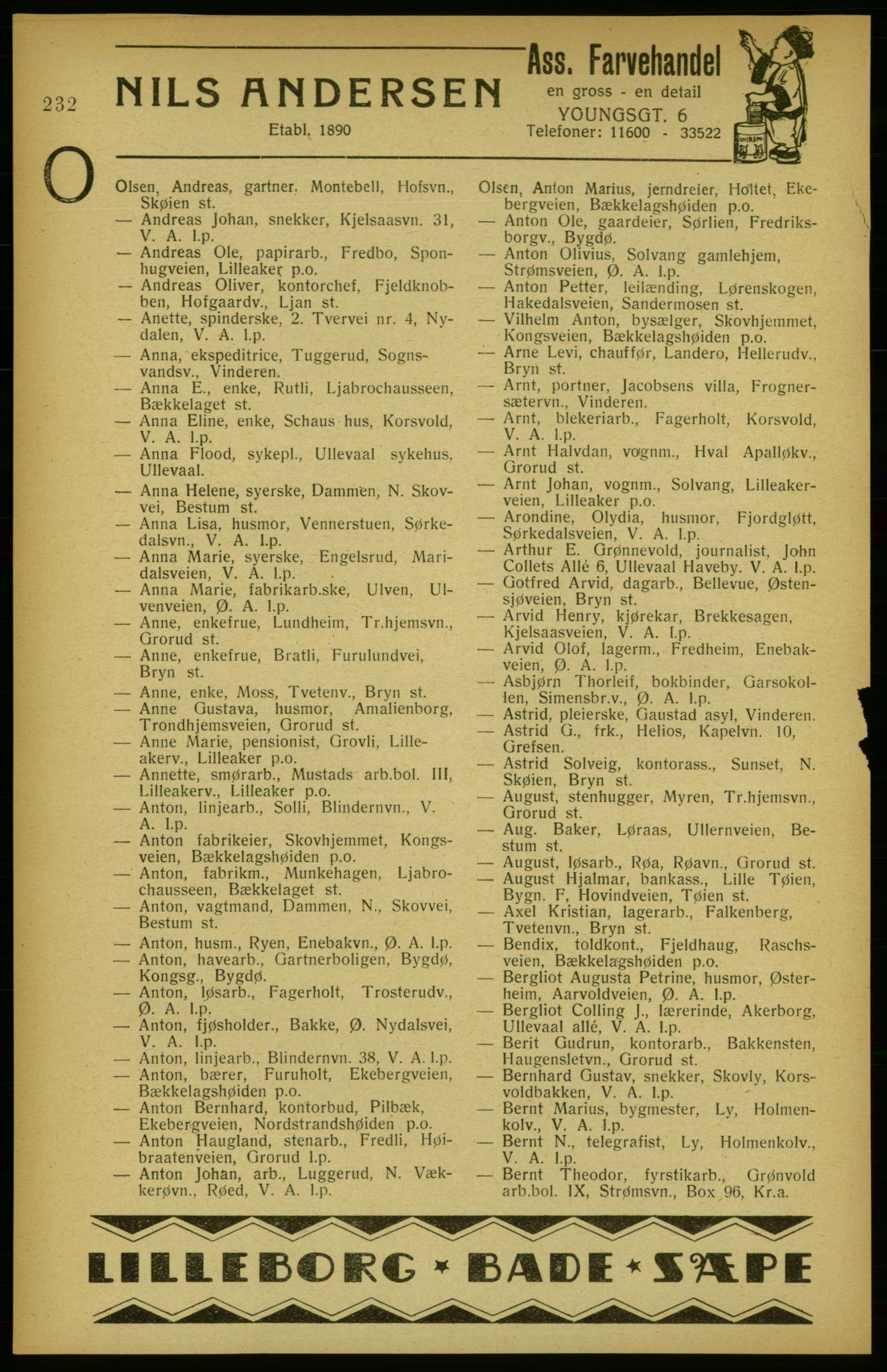 Aker adressebok/adressekalender, PUBL/001/A/002: Akers adressekalender, 1922, p. 232
