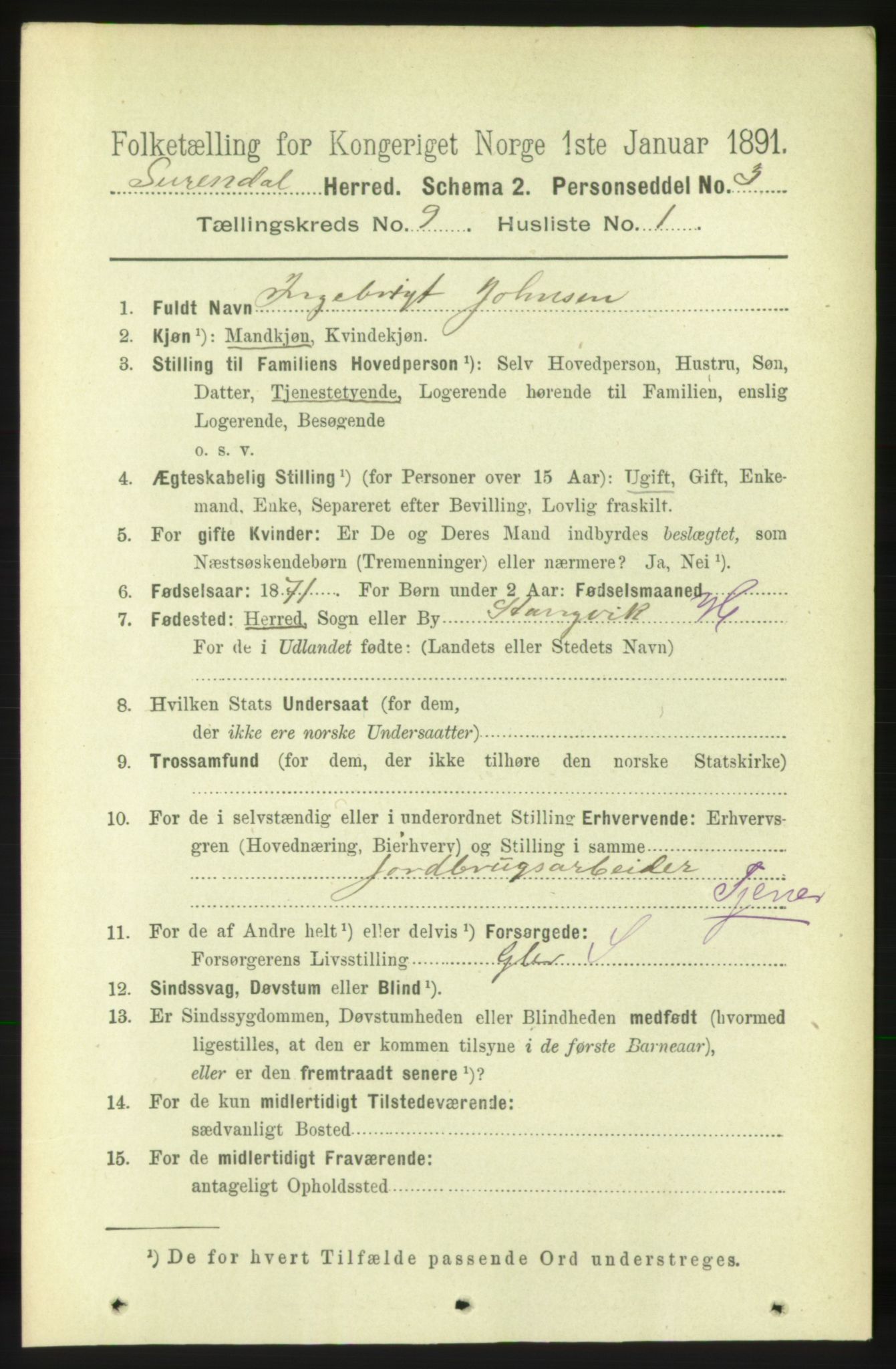 RA, 1891 census for 1566 Surnadal, 1891, p. 2346