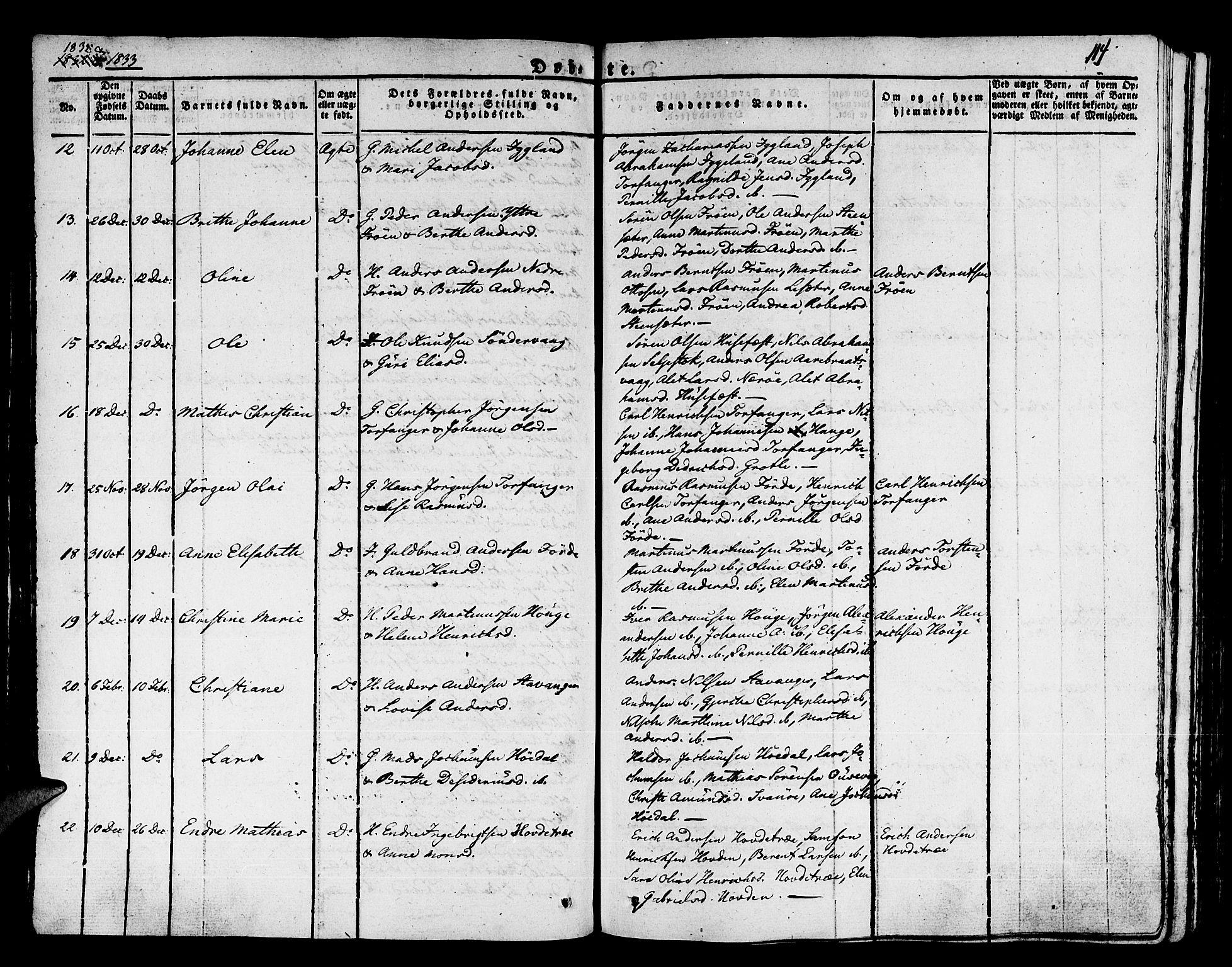 Kinn sokneprestembete, SAB/A-80801/H/Haa/Haaa/L0004/0001: Parish register (official) no. A 4I, 1822-1840, p. 114