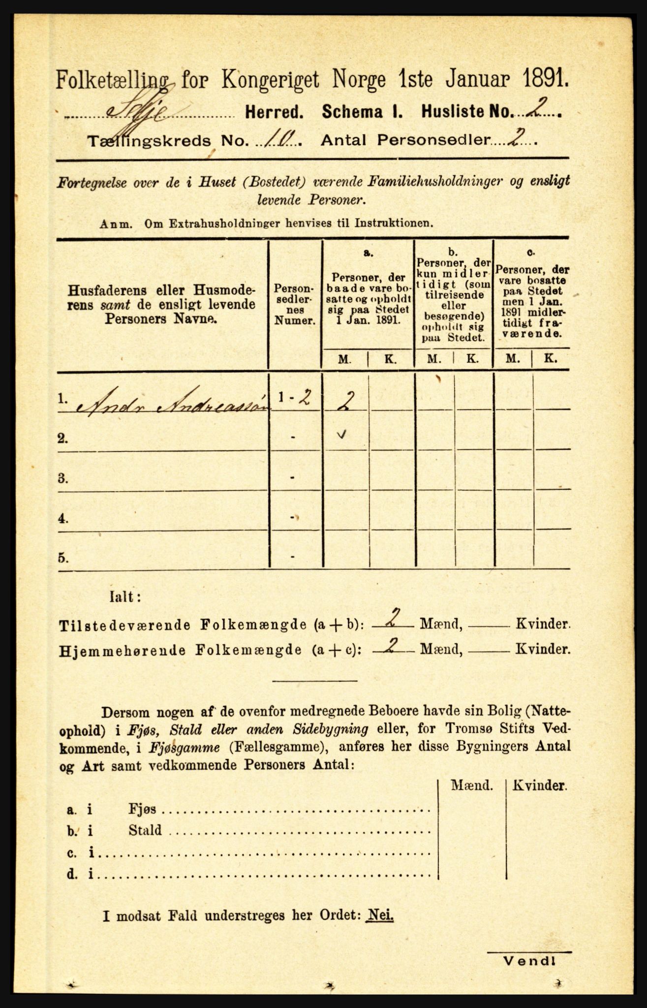 RA, 1891 census for 1441 Selje, 1891, p. 3037