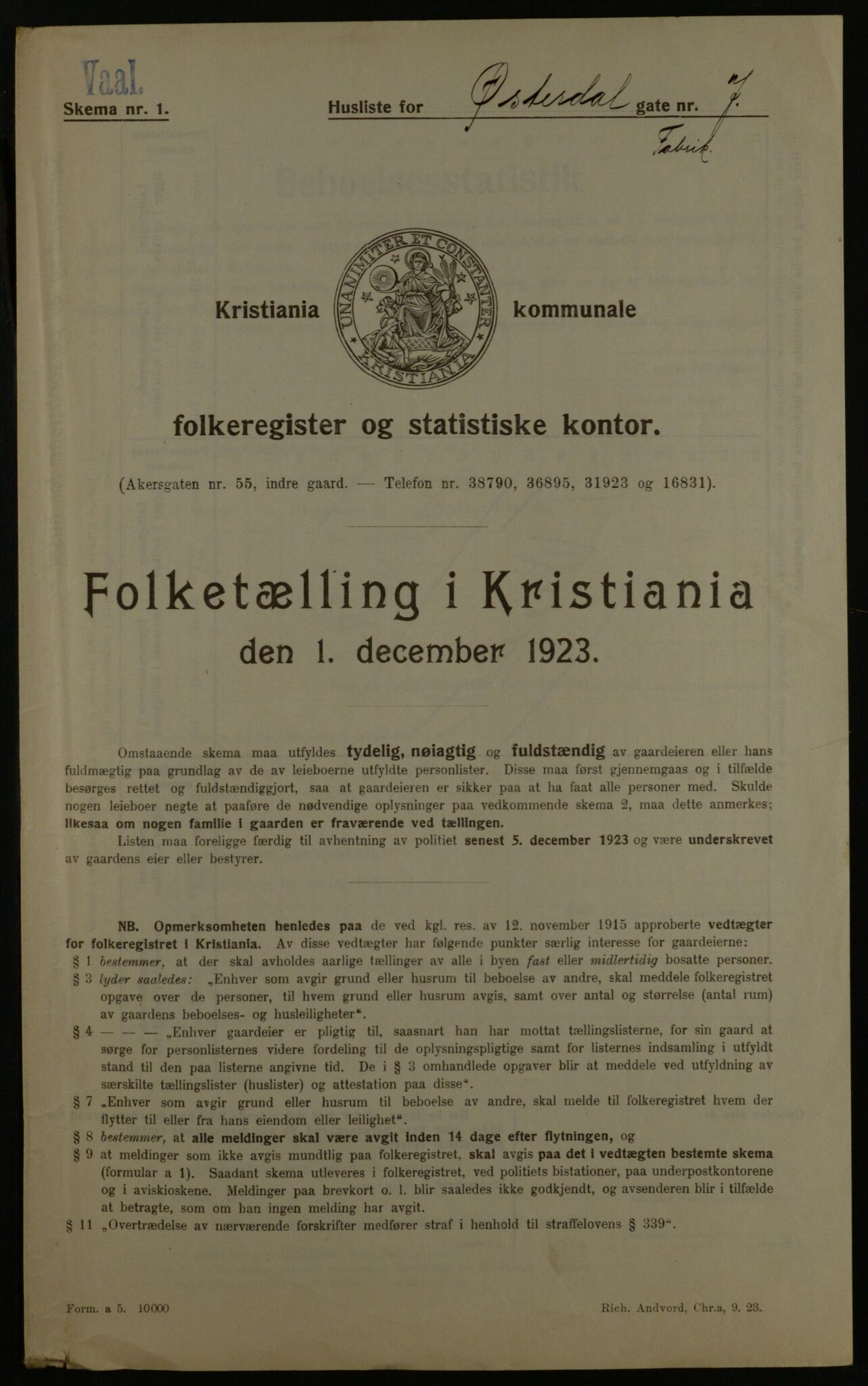 OBA, Municipal Census 1923 for Kristiania, 1923, p. 142343