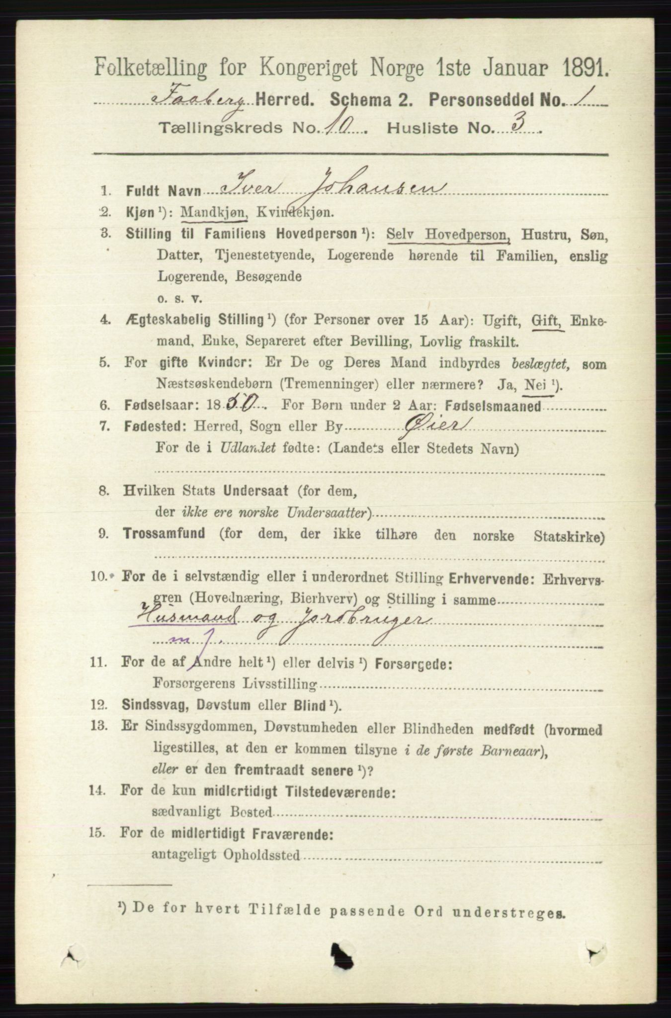 RA, 1891 census for 0524 Fåberg, 1891, p. 4119