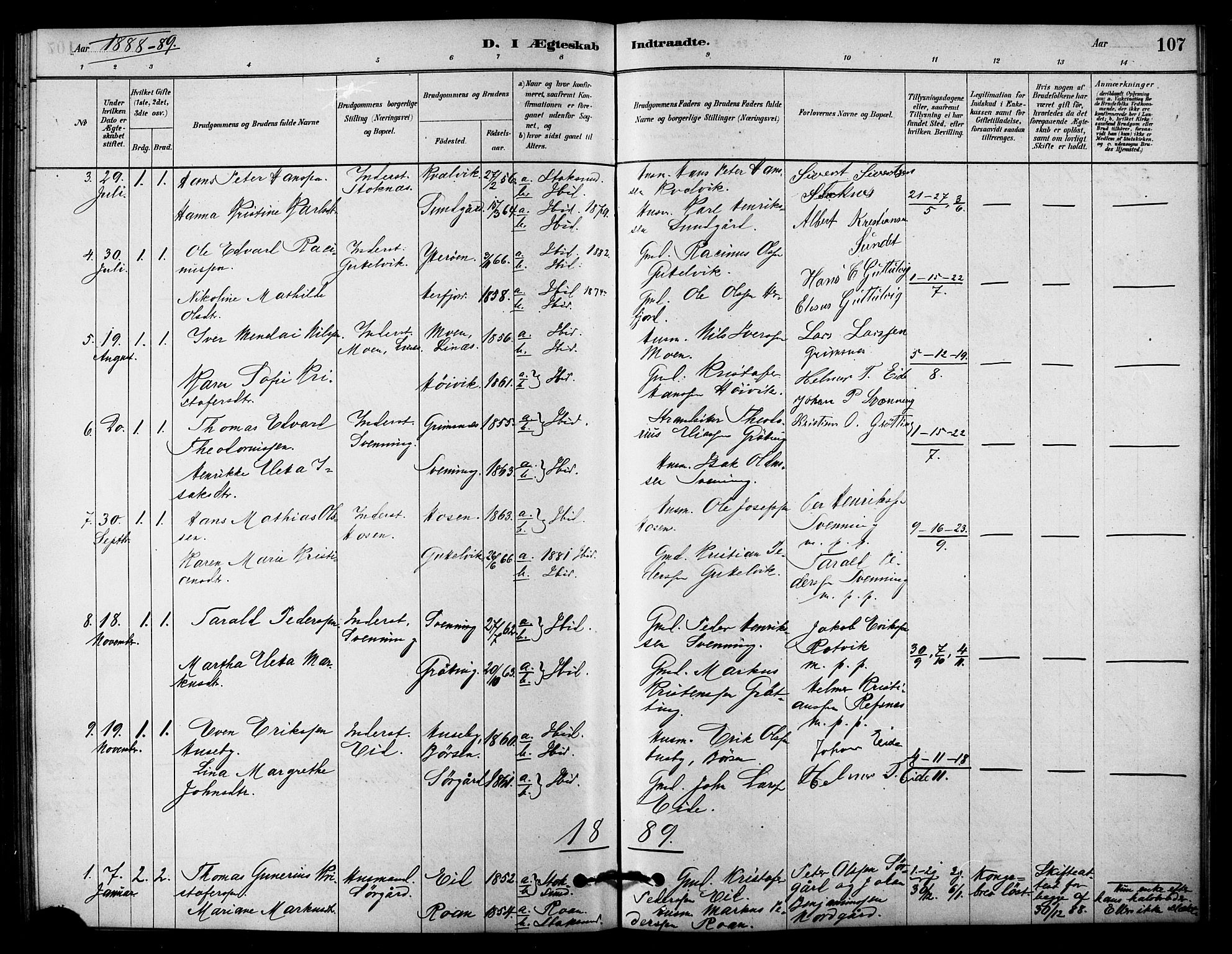 Ministerialprotokoller, klokkerbøker og fødselsregistre - Sør-Trøndelag, SAT/A-1456/656/L0692: Parish register (official) no. 656A01, 1879-1893, p. 107