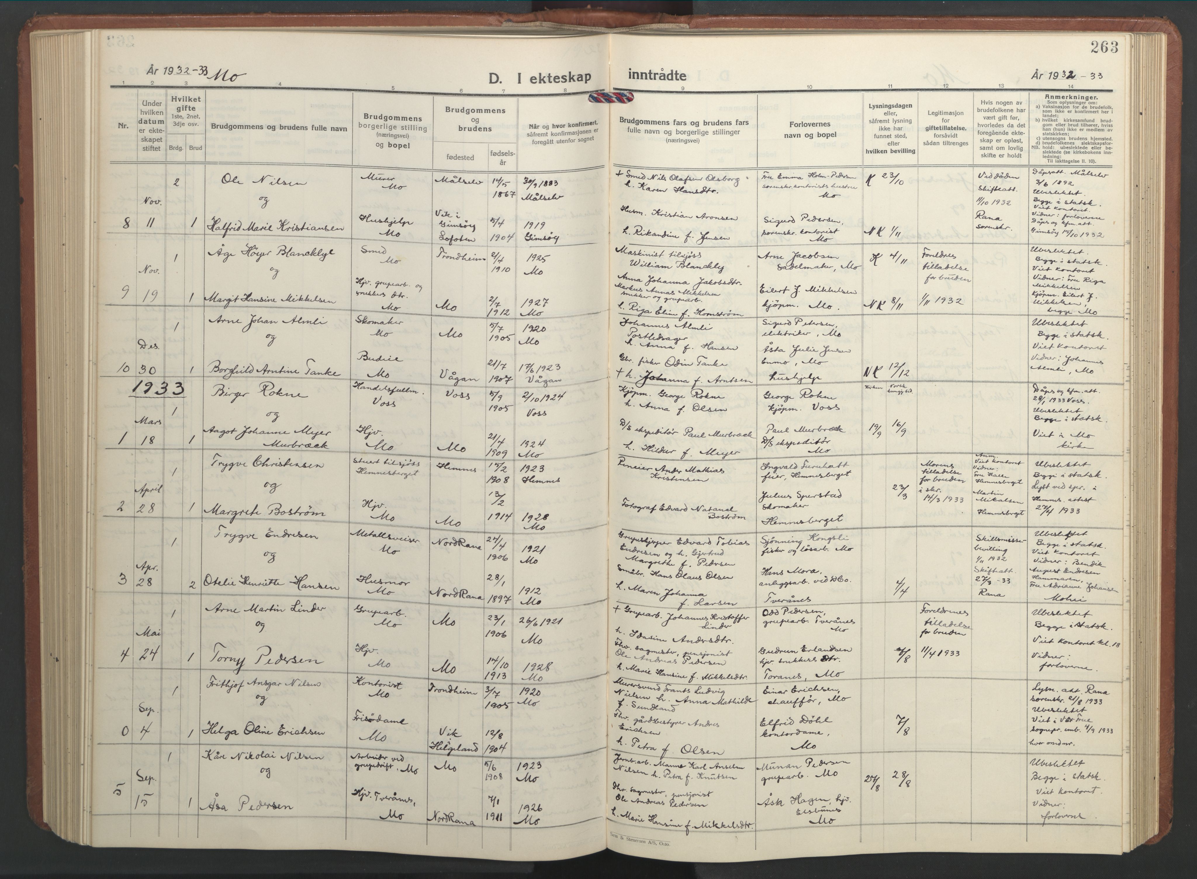 Ministerialprotokoller, klokkerbøker og fødselsregistre - Nordland, SAT/A-1459/827/L0425: Parish register (copy) no. 827C14, 1931-1946, p. 263